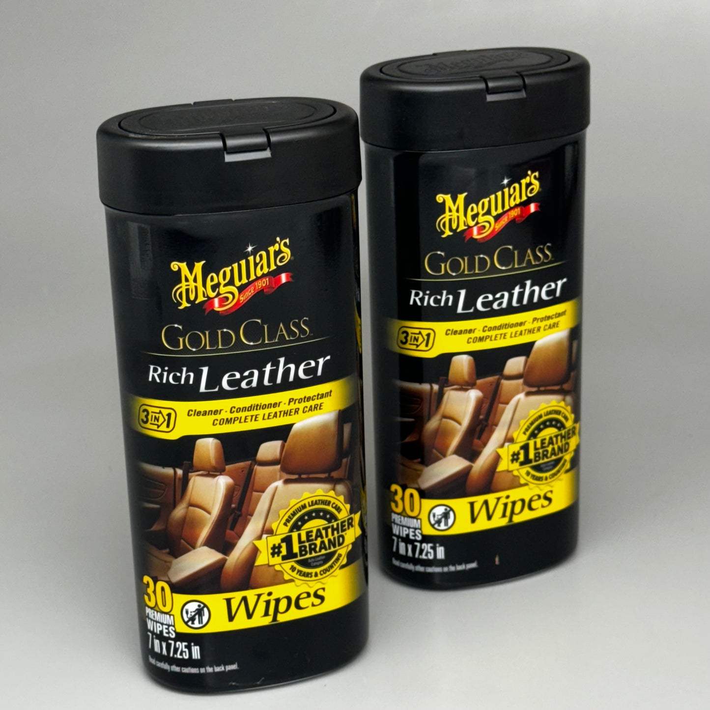 MEGUIAR’S (2 PACK) GOLD CLASS Rich Leather Wipes 3 in 1 Complete Care 30 Wipes