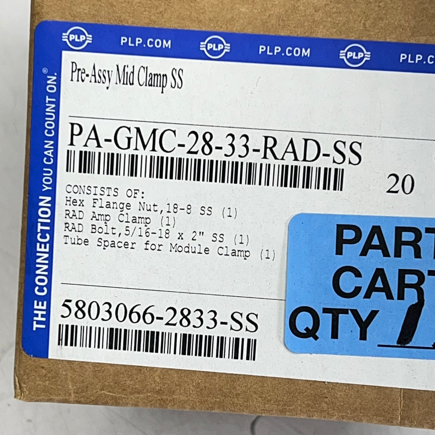 PLP (15 PACK) Pre-assey Mid Clamp Solar Panel Mounting  PA-GMC-28-33-RAD-SS