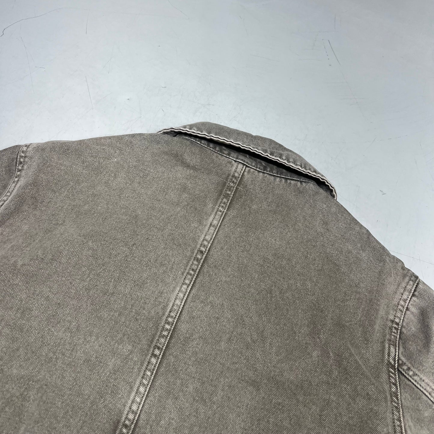 ZA@ ZARA Zip Up Denim Jacket W/ Chest Pocket Women's Sz S Stonewashed Grey