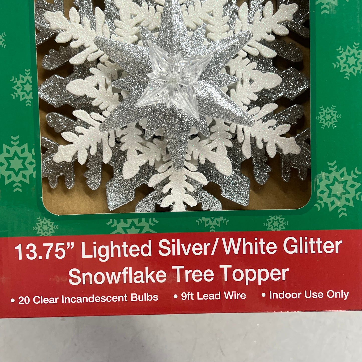 KURT S ADLER Glittered Snowflake Tree Topper Christmas Decor Silver/White UL2319