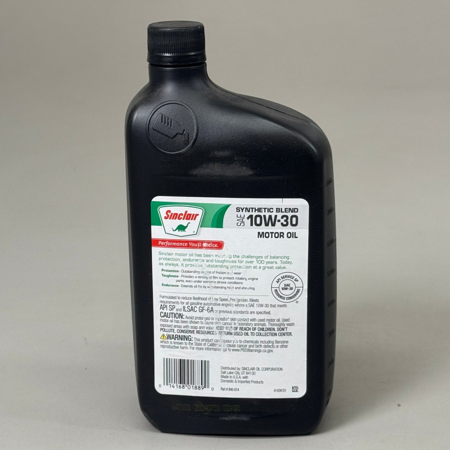 ZA@ SINCLAIR (6 PACK) SAE 10W-30 Synthetic Blend Motor Oil 1 Qt 840-014 (New Other)