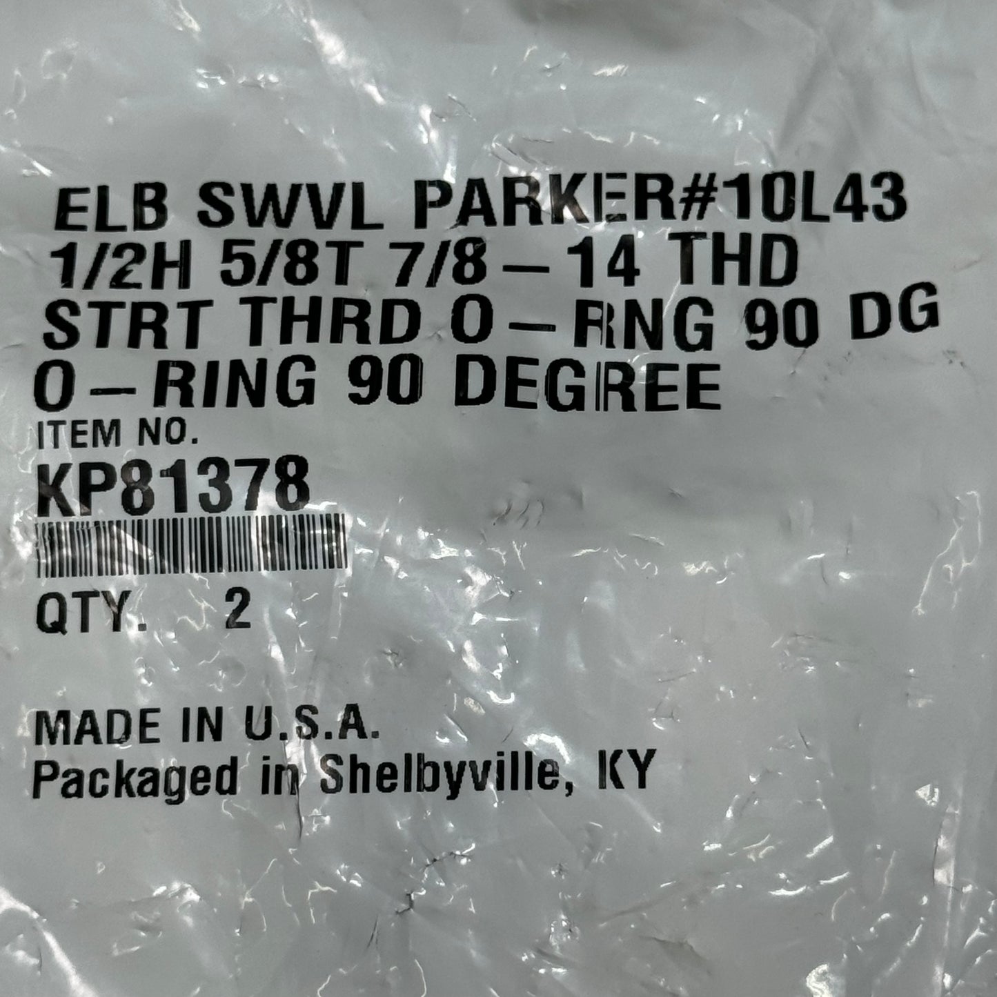 PARKER (2 PACK) Hydraulic Hose Elbow Swivel Straight Thread 1/2" x 5/8" Steel KP81378