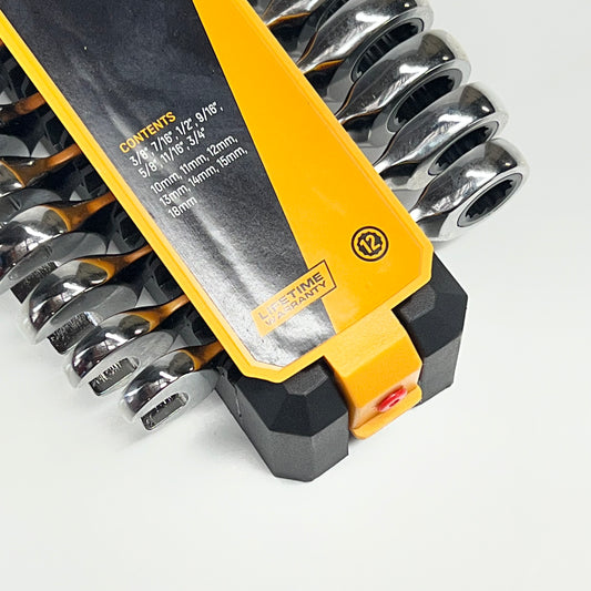 GEAR WRENCH Sae Metric Stubby Combination Wrench Tool Set 72 Tooth 14 Pc 85206