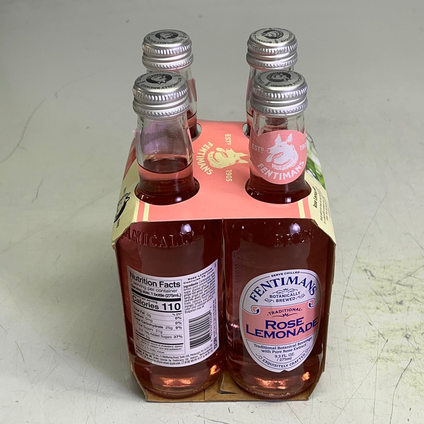 ZA@ ZA@ FENTIMANS (4 PACK) Botanically Brewed Rose Lemonade In Glass Bottles 9.3 Fl Oz