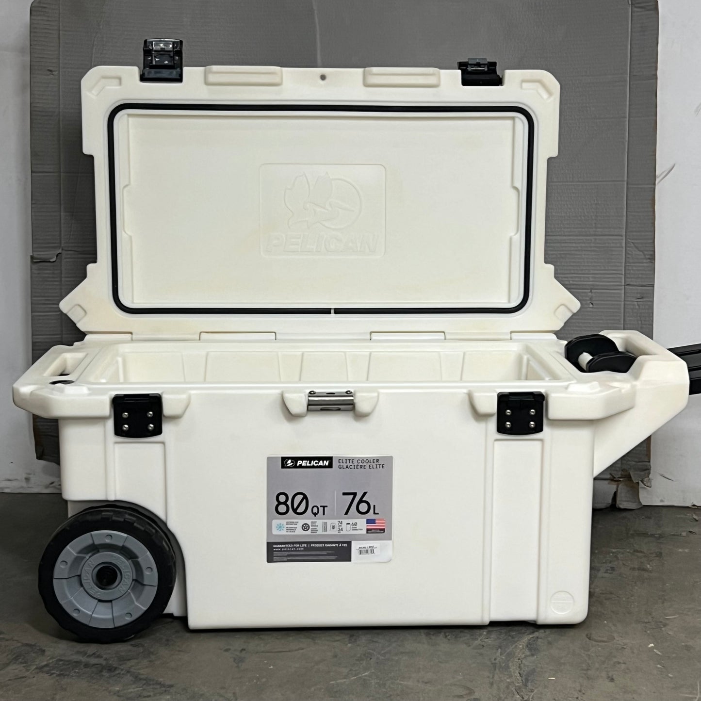 PELICAN 80 Quart Elite Wheeled Cooler w/ Handle & Bear Resistant White