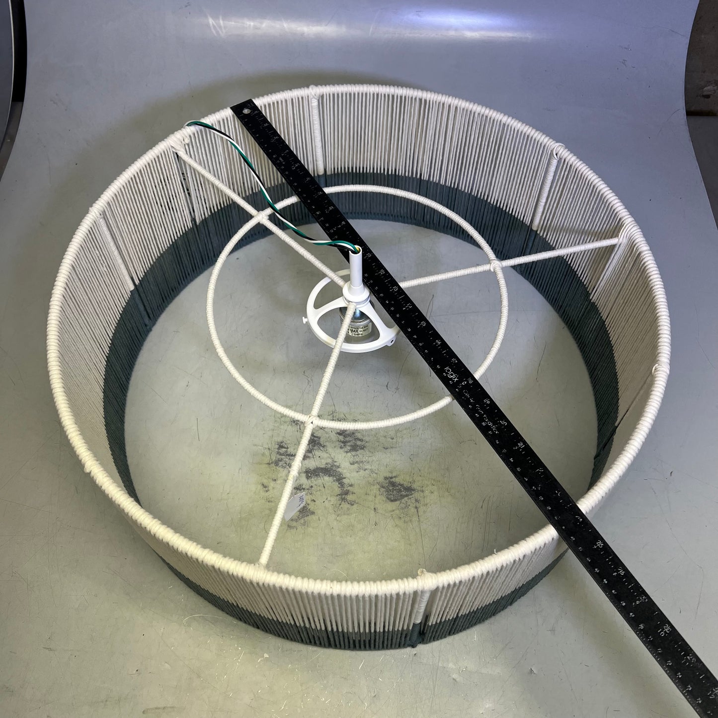 Natural String Wrapped Ceiling Fixture Lighting 24" x 9" Evergreen/White C-258