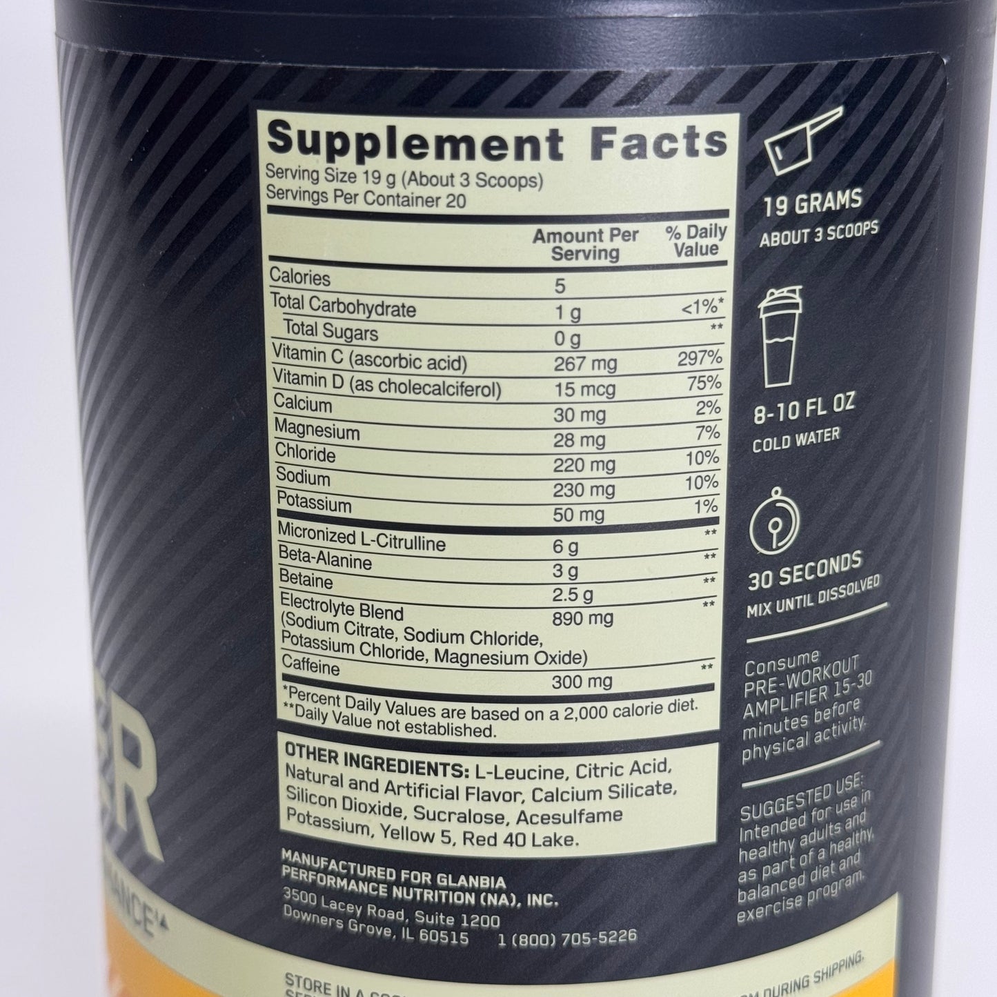 OPTIMUM NUTRITION Pre-Workout Amplifier, Citrus Mango 13.4oz 20 Servings BB 11/26