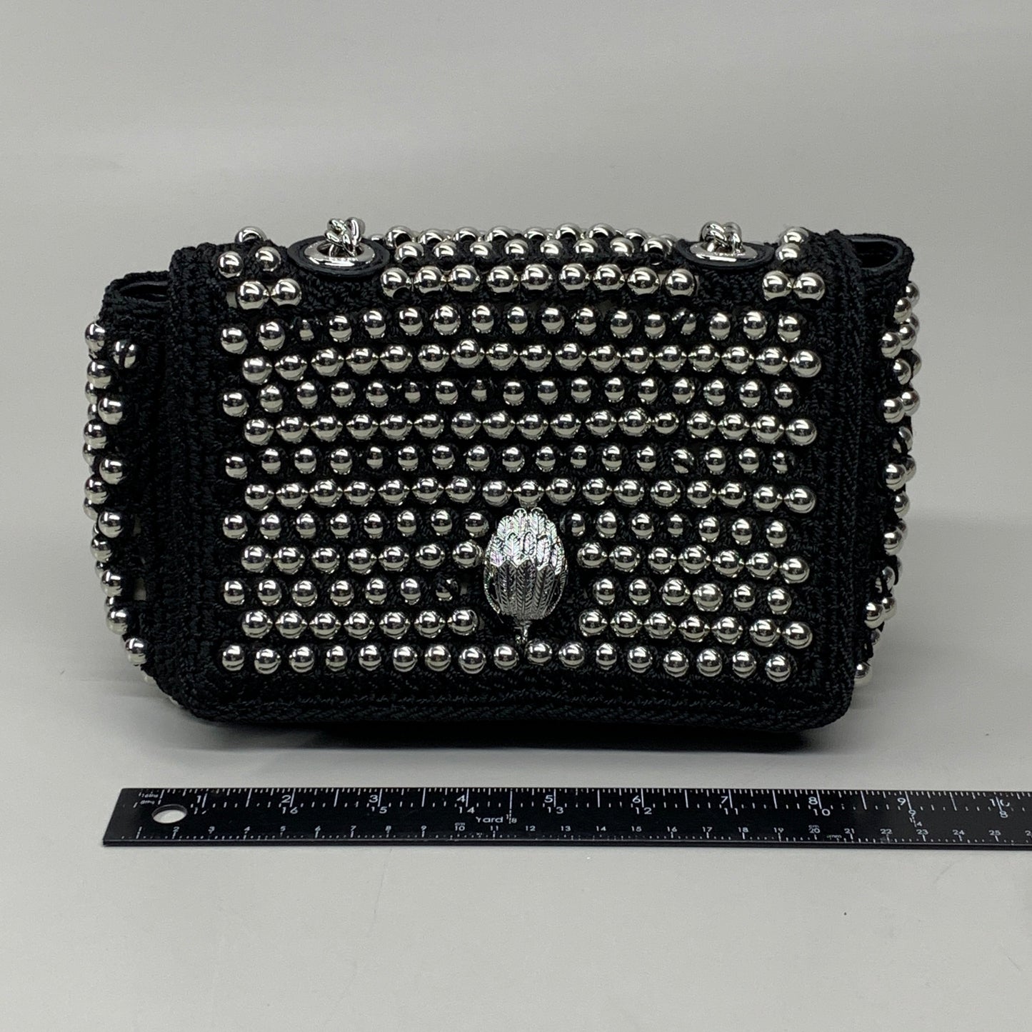 KURT GEIGER Kensington Crochet MD Stud Bag 8" x 6" Black 5045654259515