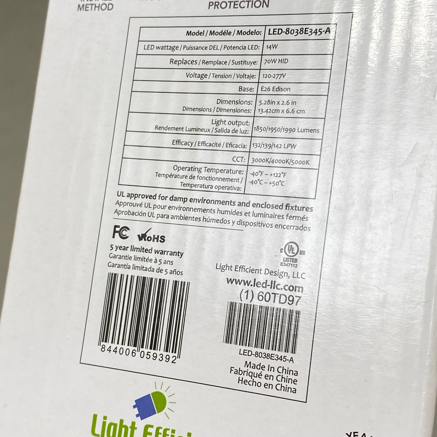 ADAPTACION BOLARDO LED Bollard Retrofit Lamp Light White LED-8038E345-A