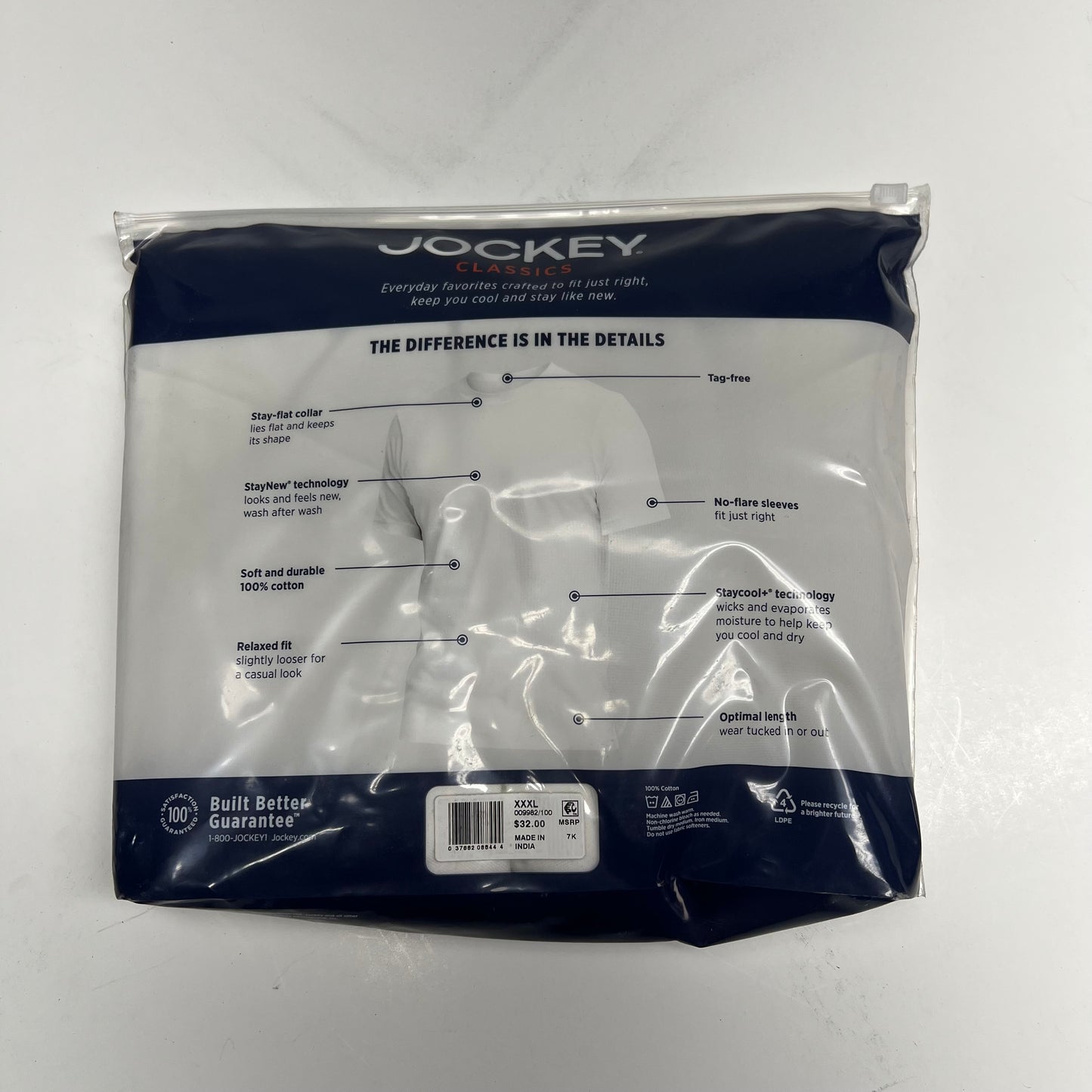 JOCKEY (2 PACK) Crew Neck T-shirts 100% Cotton Men's Sz 3XLWhite 000980/100