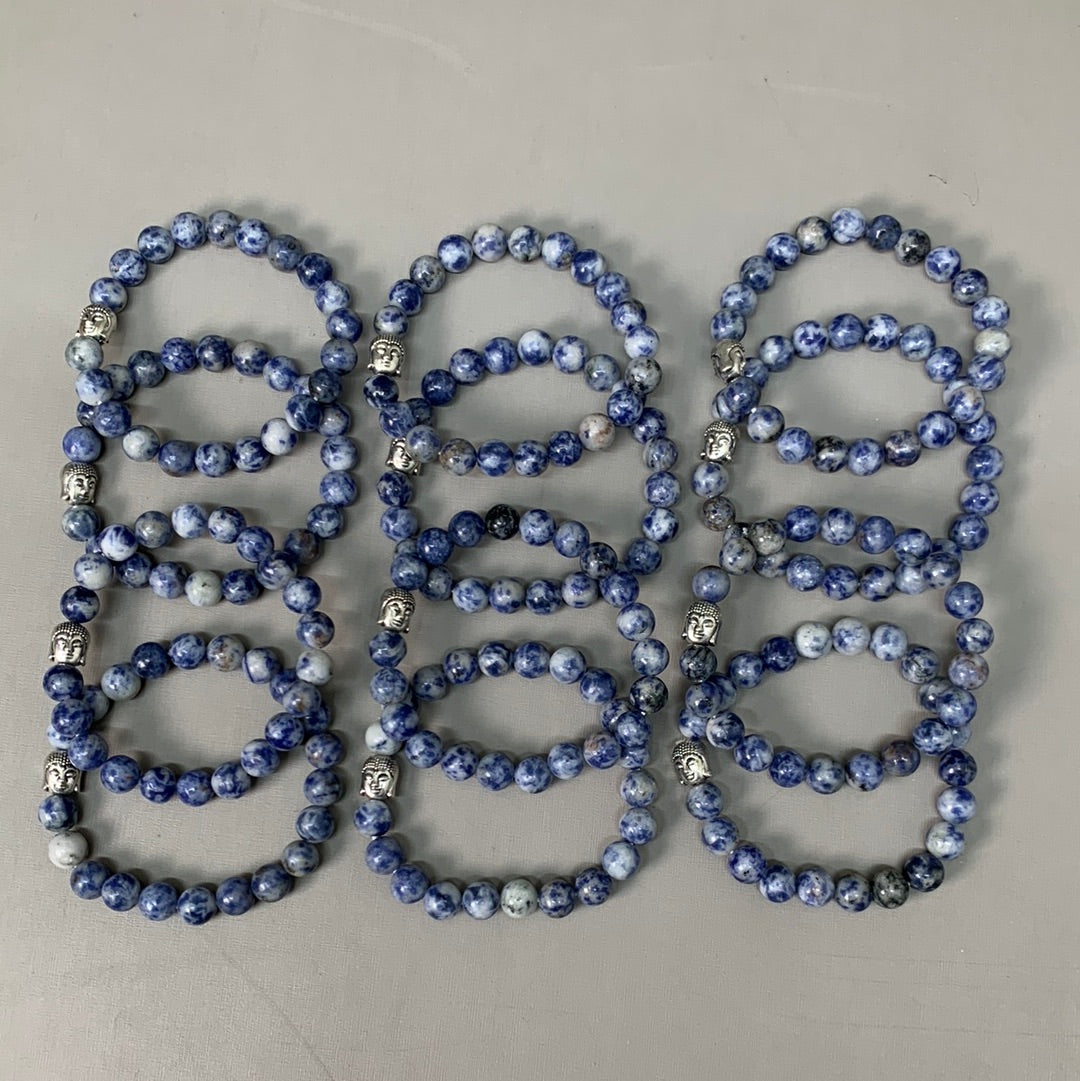 BEST WHOLESALE 12-PACK! Blue Marbled Beaded Crystal Bracelets 3" Silver Head New