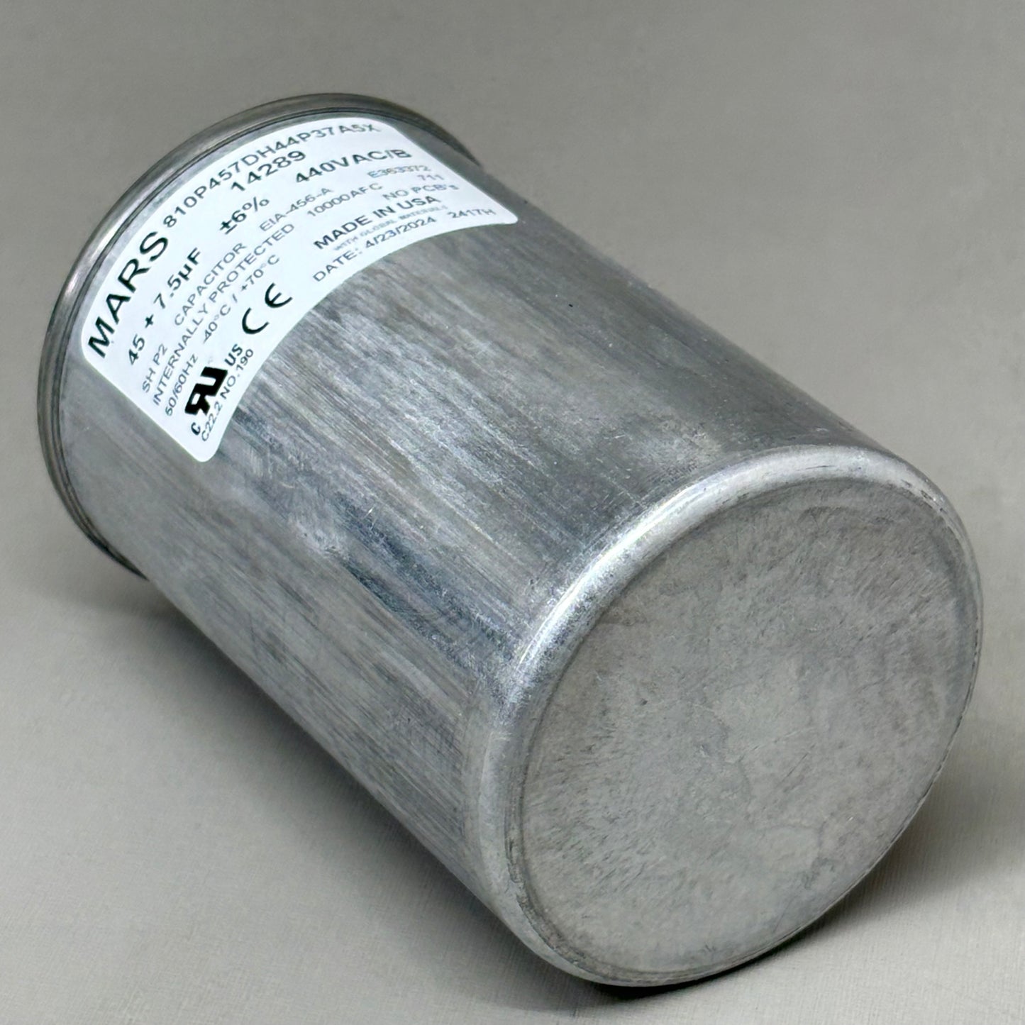 MARS Aluminum Motor Run Capacitor Round 45/7.5 MFD 440/370VAC Dual Voltage 14289