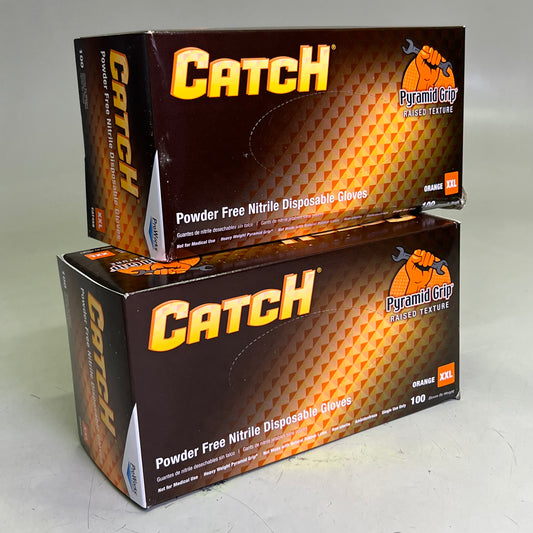 ADENNA (2 PACK) Catch Powder Free Nitrile Disposable Gloves Orange CAT459 Sz XXL