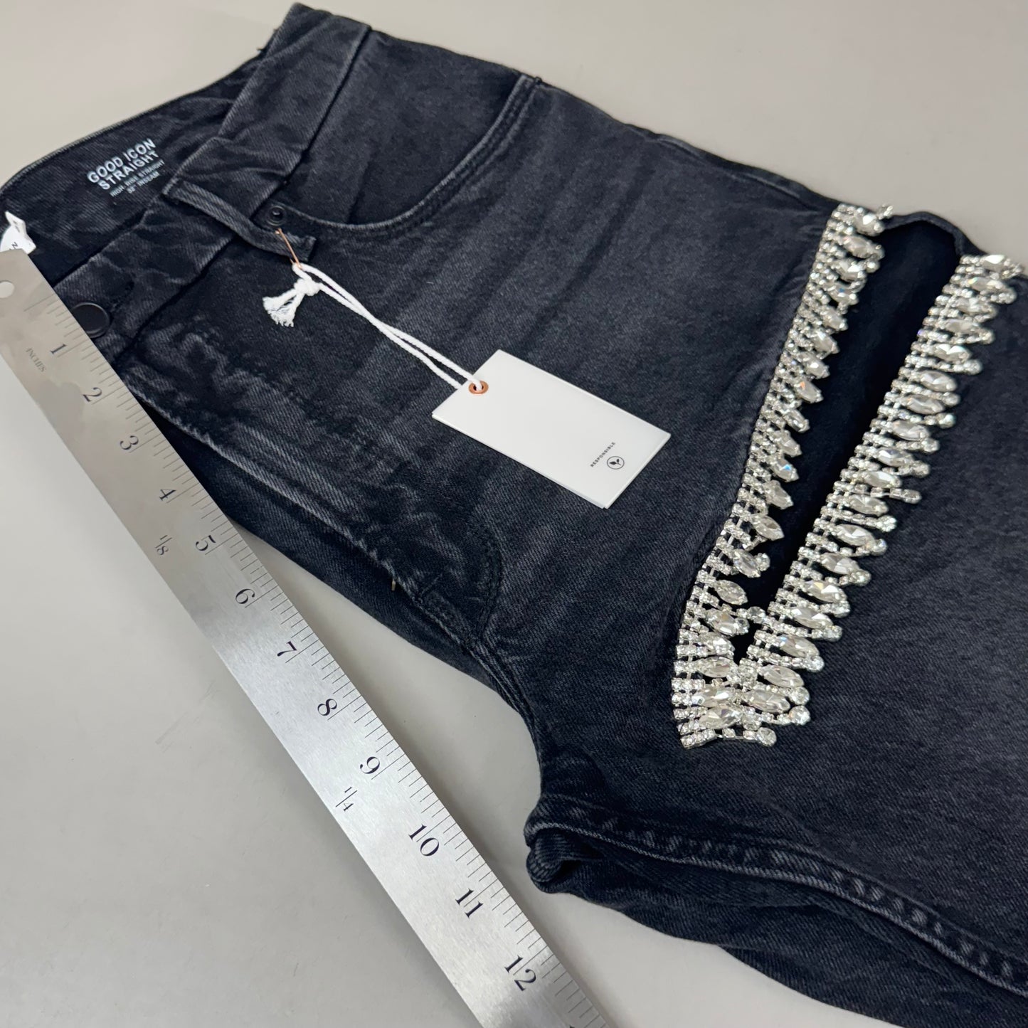 GOOD AMERICAN Good Icon Straight Jeans Women's Sz 10 Black376 GDS150B