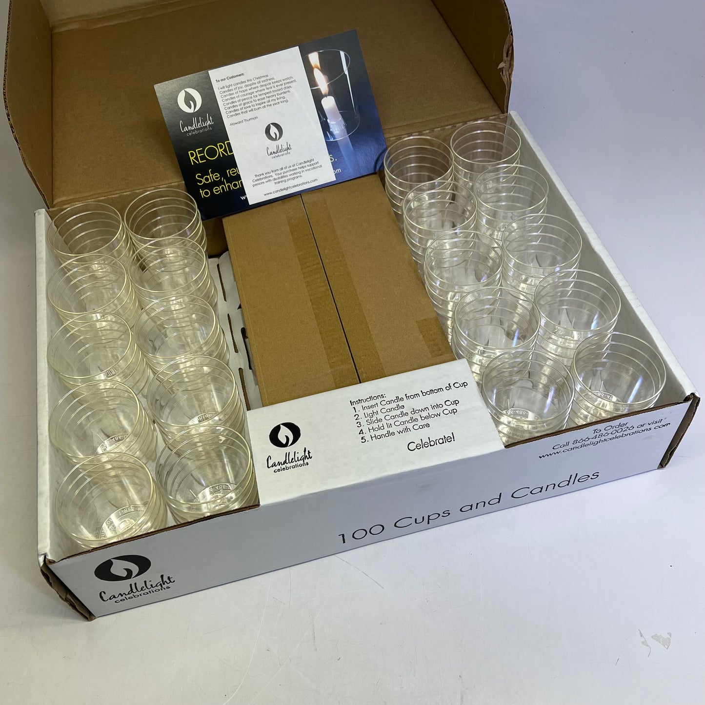 CANDLE LIGHT CELEBRATIONS (200 SET) Holidays & Vigils 100 Cups & Candles White