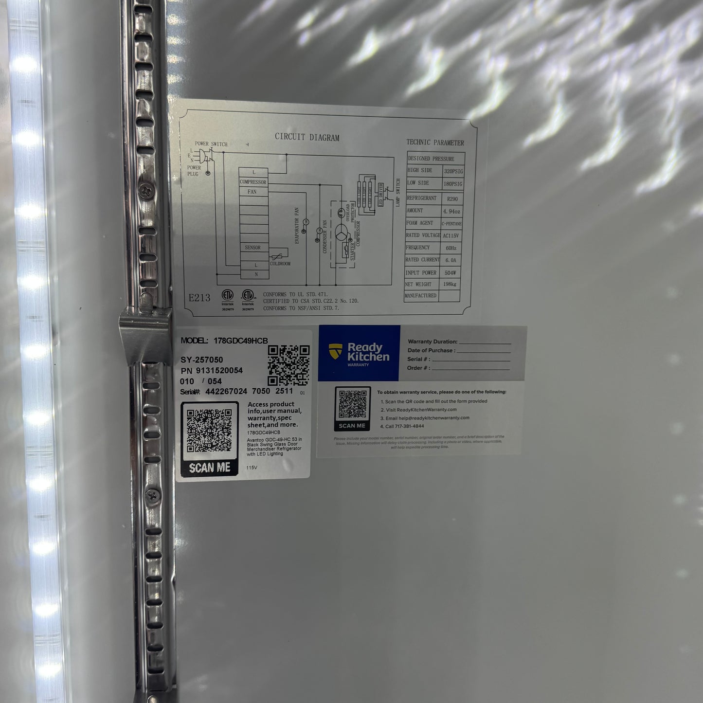 AVANTCO 53" Black Swing Glass Door Merchandiser Freezer with LED Lighting 178GDC49HCB (Cosmetic Damage - 100% Working)