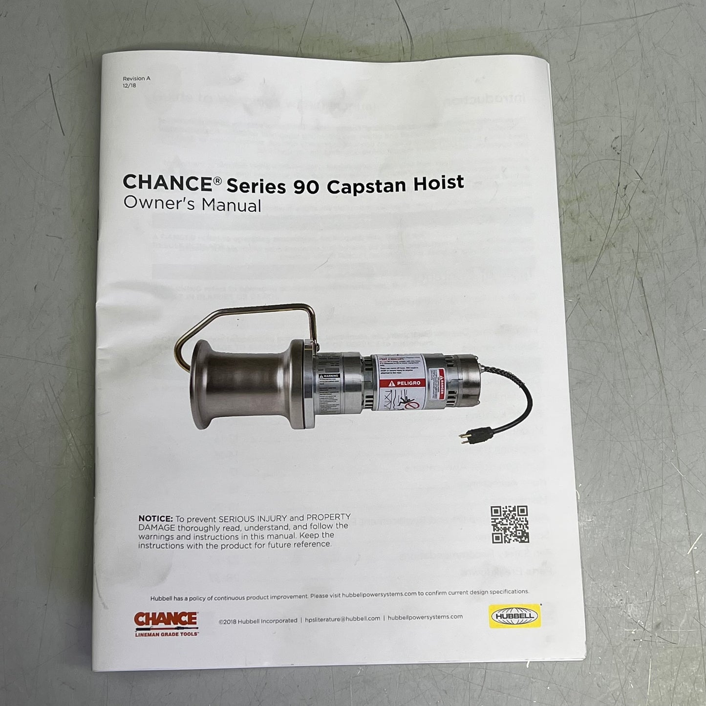 HUBBELL CHANCE Capstan Hoist 40' Per Min 1,000 Lb Capacity 115V AC C3081170 (NEW
