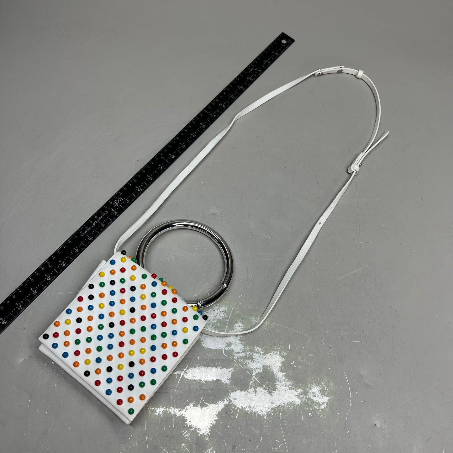 CHARLES & KEITH Rainbow Studded Shoulder Purse Faux Leather 6" x 6" (Pre-Owned)