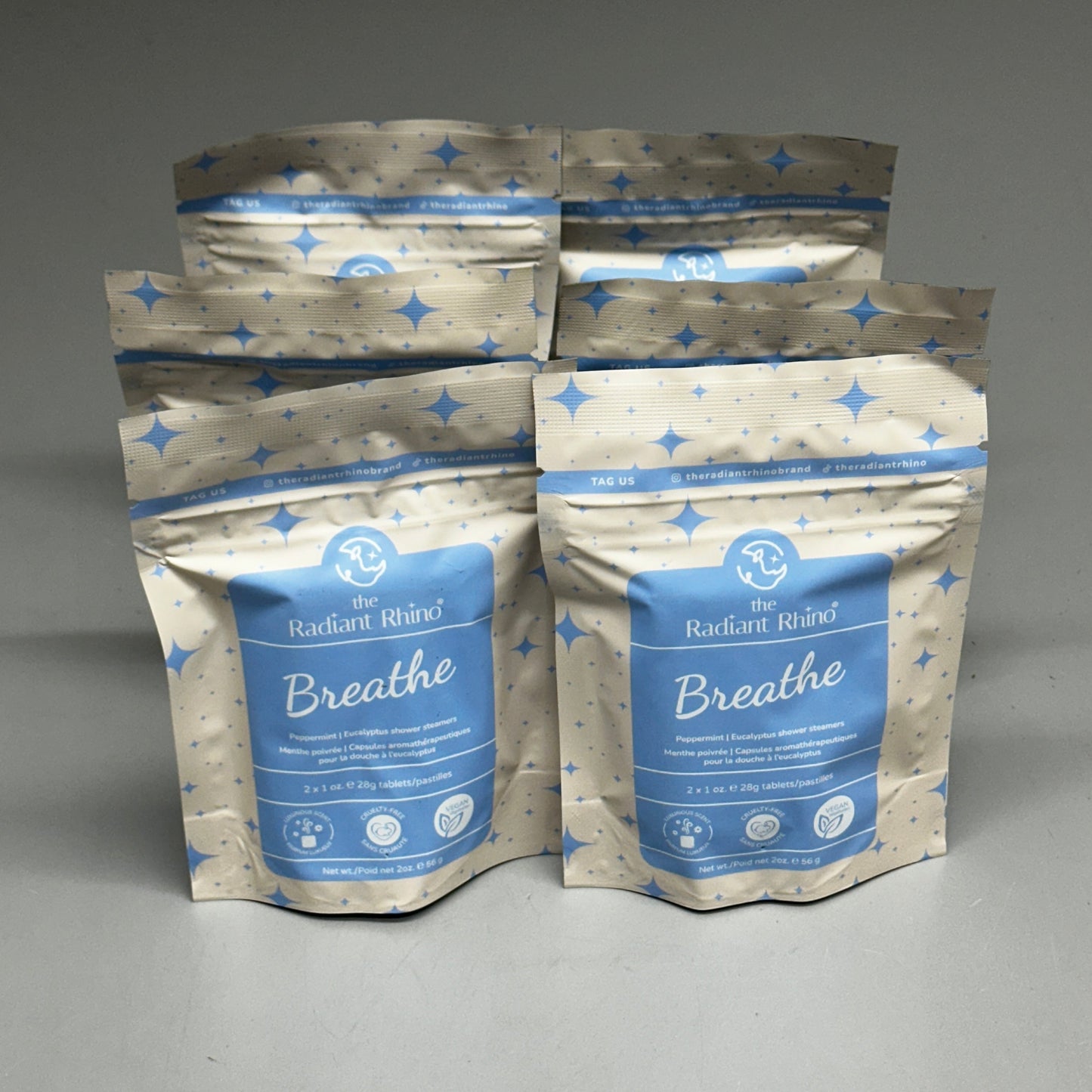 ZA@ THE RADIANT RHINO (6 PACK) Breathe Peppermint Eucalyptus Shower Steamers 2 Tablets Each A