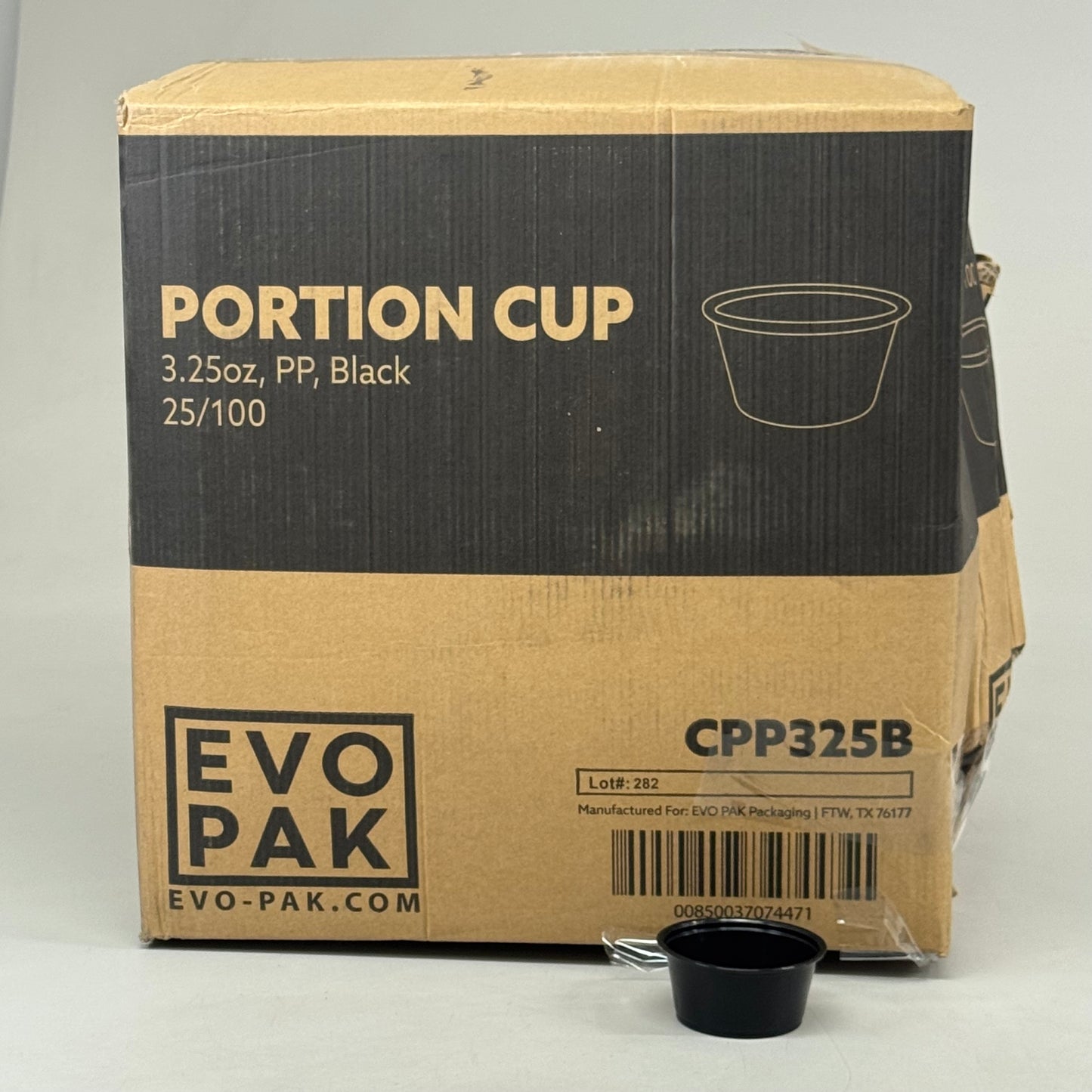 EVOPAK (1 Box, 2500 Cups) Plastic No Lid Serving/Portion Cups 3.25oz Black (As-is Slightly Damaged)