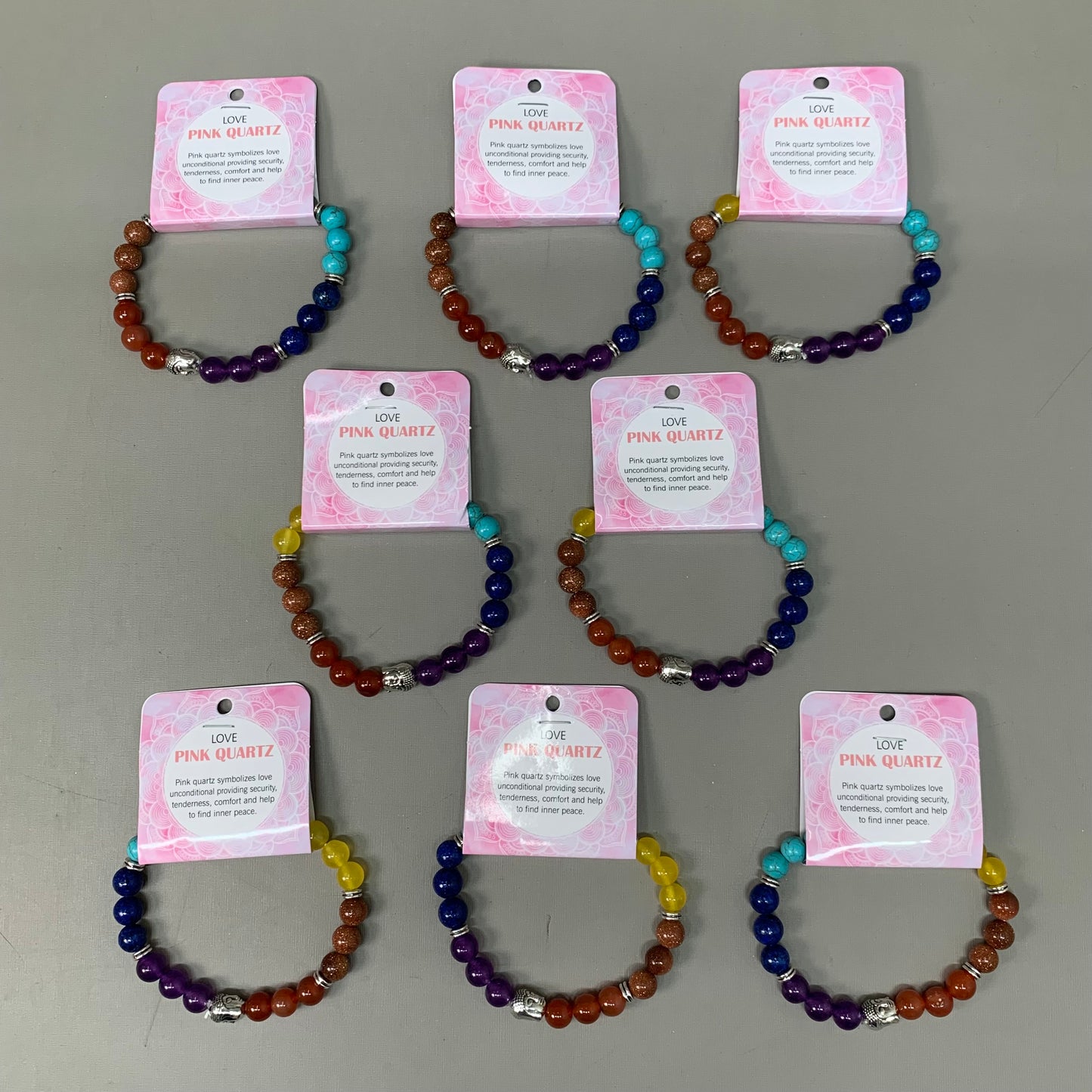 BEST WHOLESALE 8-PACK! Beaded Rainbow Crystal Bracelets 3" Silver Buddha New