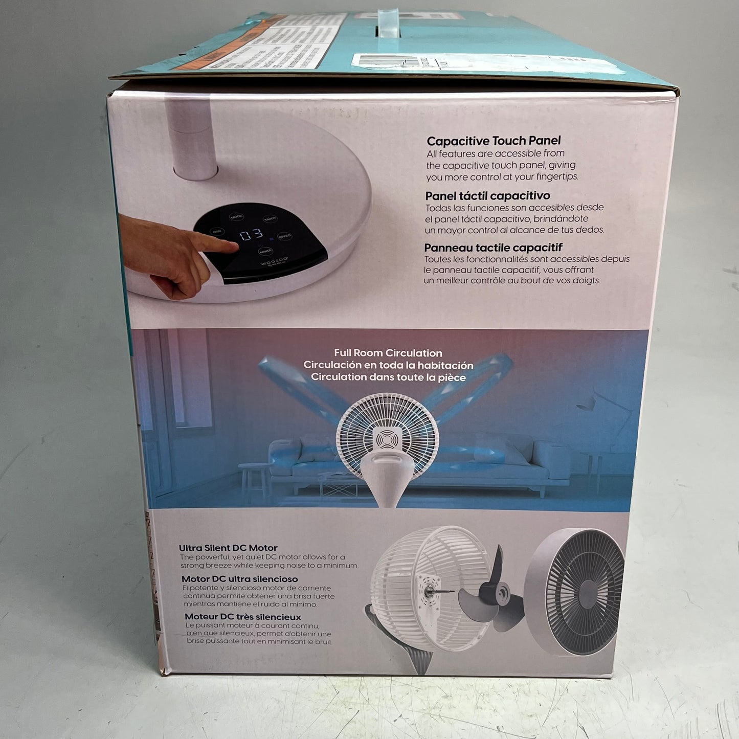 WOOZOO 2 Speed 360 Pedestal Fan DC Motor Adjustable 21" to 36" White 1747373