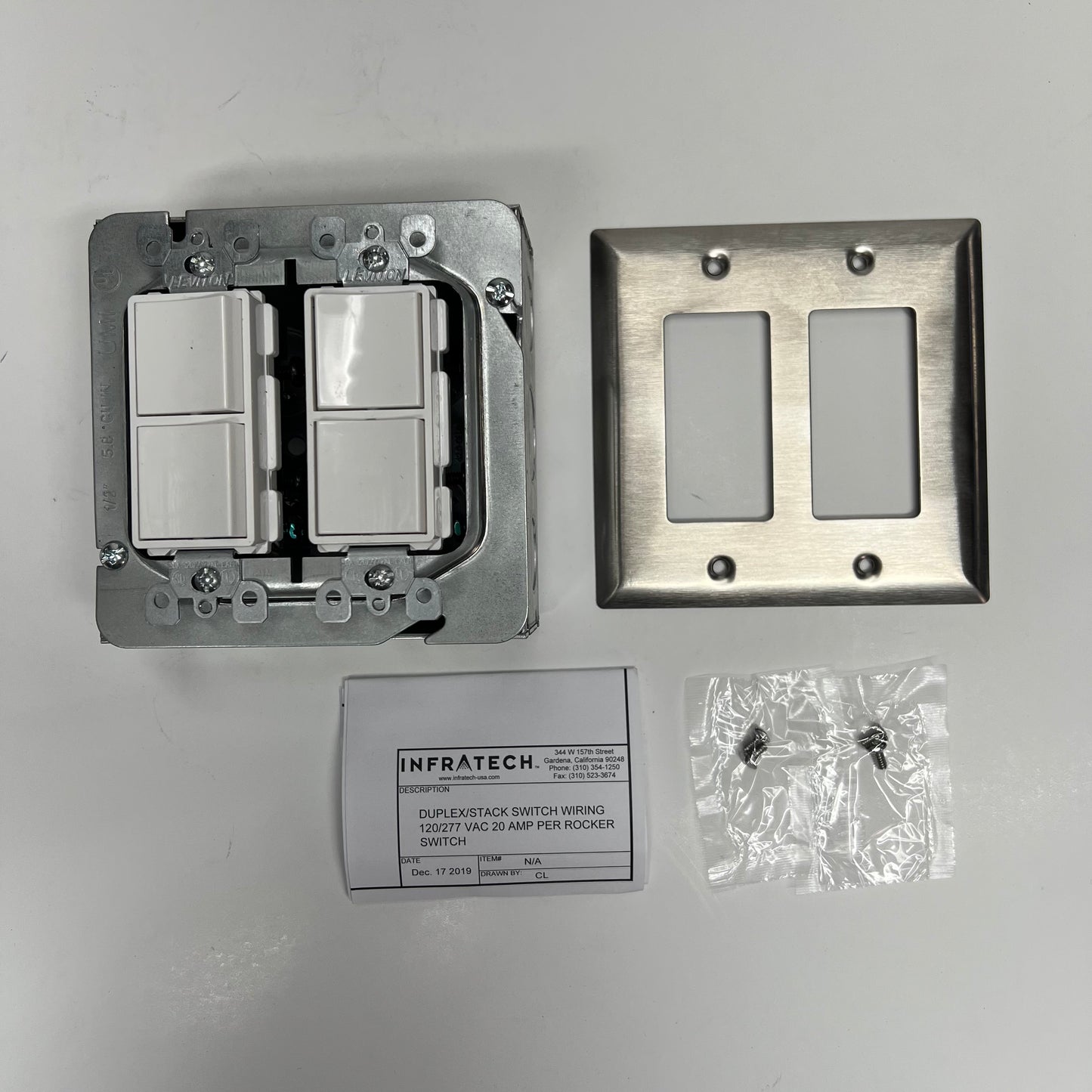 INFRATECH Duplex Stack Switch Dual Wall Plate & Gang Box 4.88x4.94x1.56" 144305