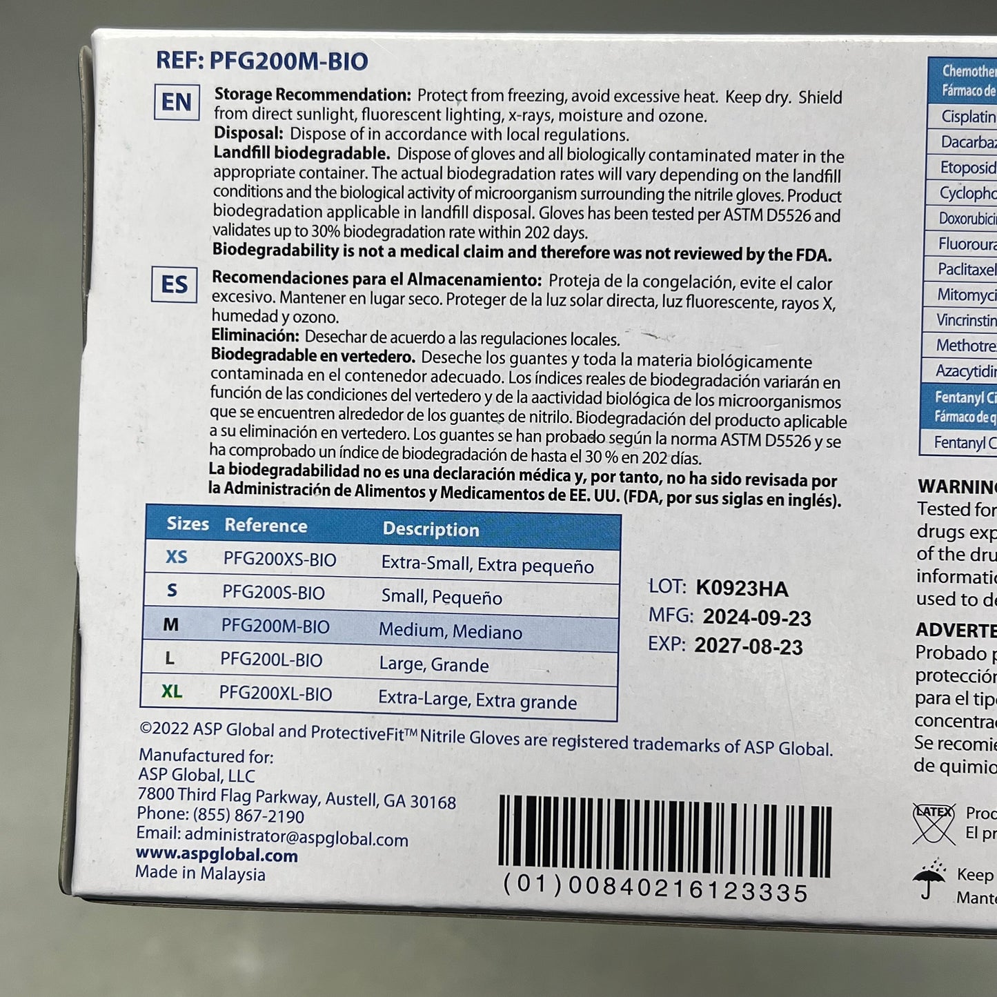 ASP GLOBAL(10 PACK, 200 EACH) Protective Fit Nitrile Bio Gloves Unisex Sz M Blue