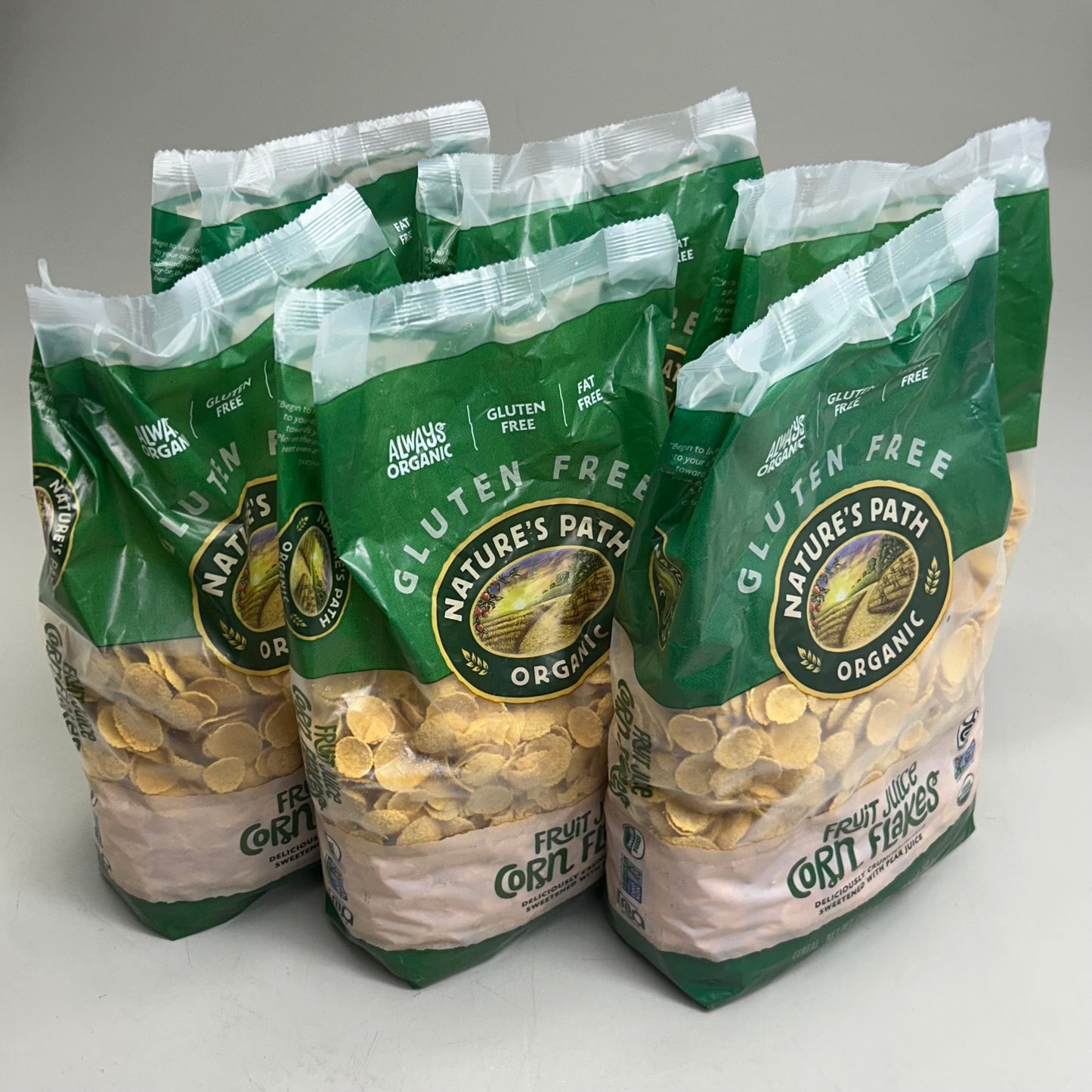 ZA@ NATURE'S PATH  (1 Box, 6 Bags Each) Organic Fruit Juice Sweetened Corn Flakes Cereal 26.4oz BB 08/26 J
