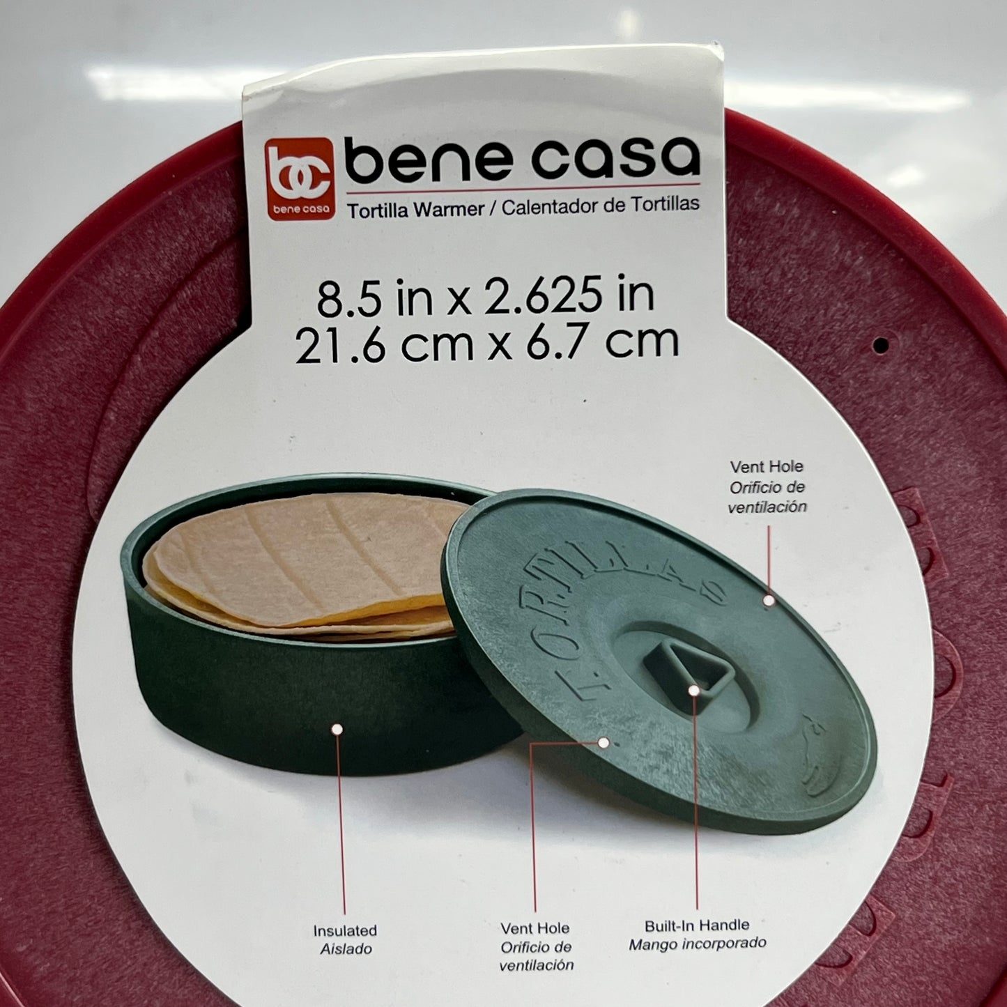 BENE CASA Tortilla Warmer Sz 8.5" x 2.625", Red BC-65113