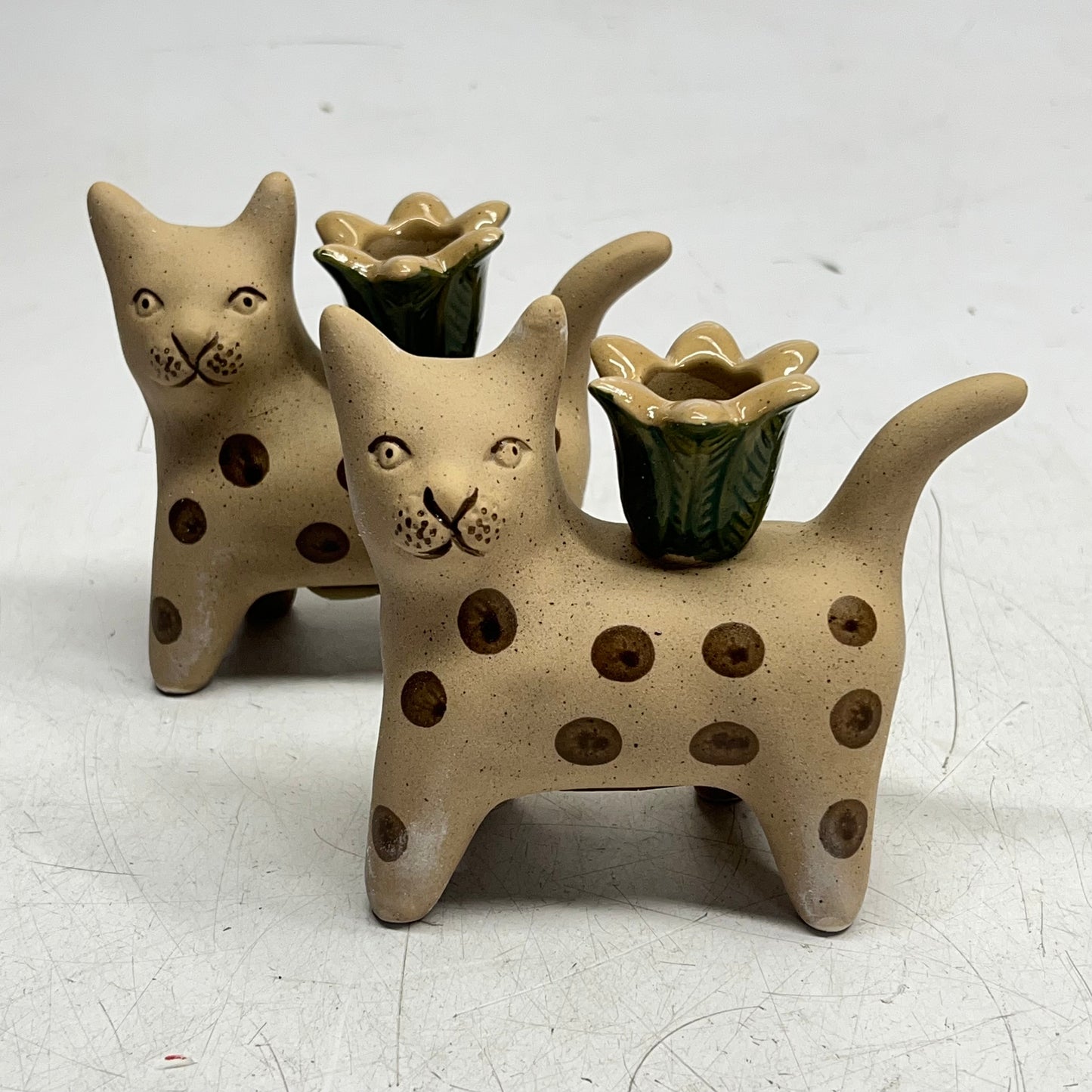 CREATIVE CO OP (2 PACK) Hand Painted Stoneware Cat Taper Holder 4" DF769|5A