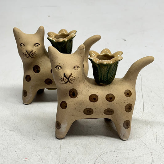 CREATIVE CO OP (2 PACK) Hand Painted Stoneware Cat Taper Holder 4" DF769|5A