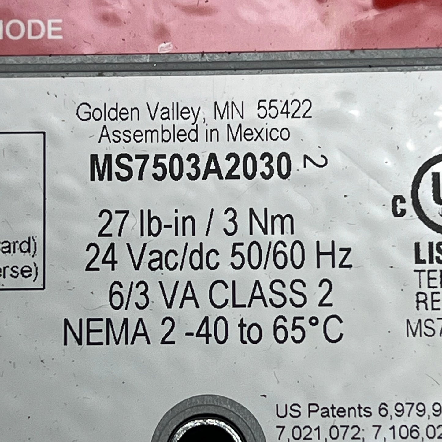 HONEY WELL Direct Coupled Actuator 3 Nm Spring Return  24 VAC MS7503A2030