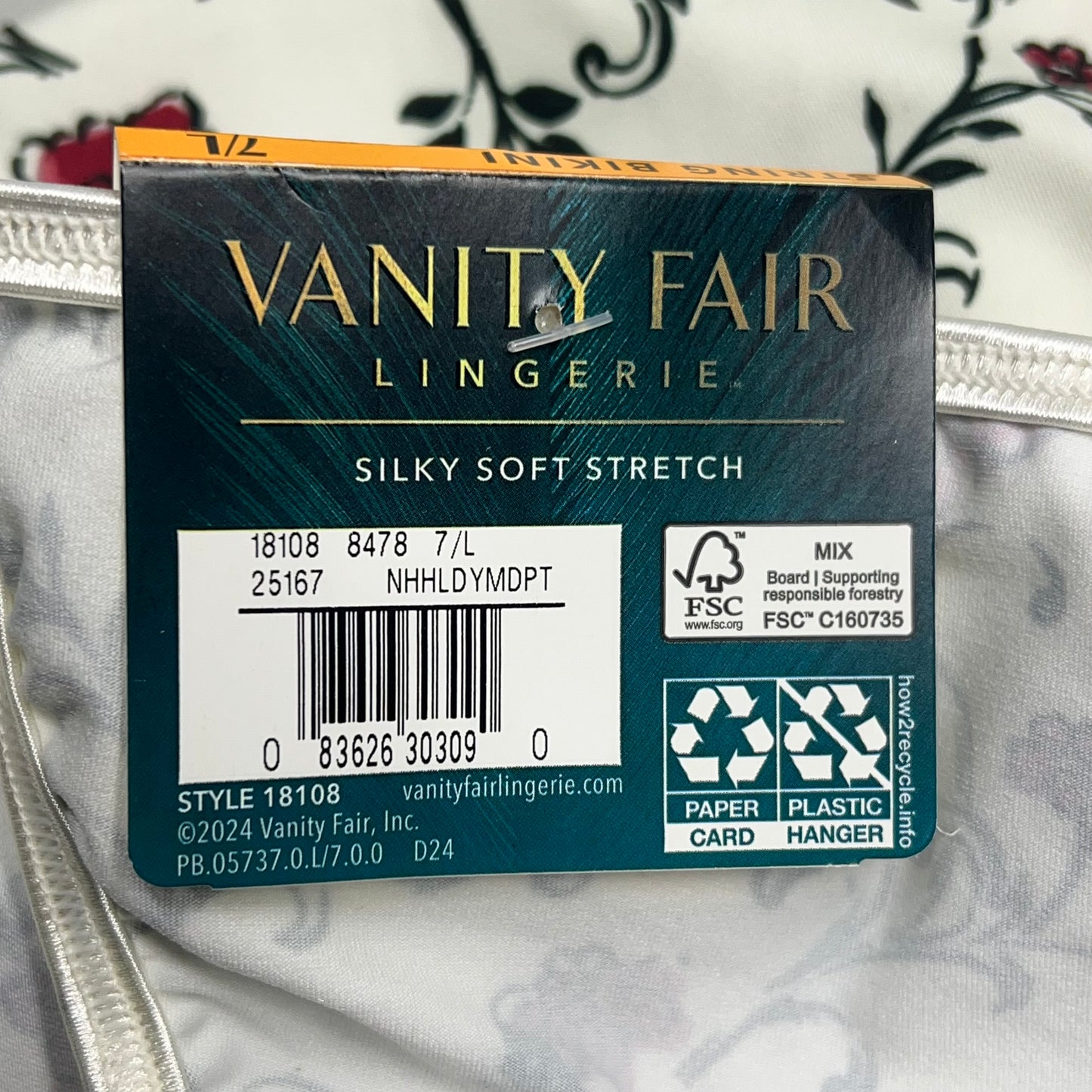 ZA@ VANITY FAIR Lot Of String Bikini Underwear Silk Soft Floral Pattern Women's Variety of Sizes Pink/White/Red/Green