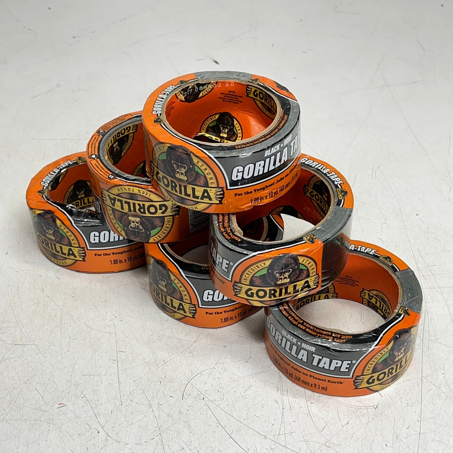 ZA@ GORILLA TAPE (6 PACK) Duct Tape Double Thick Adhesive 1.88" x 10 Yd Black 105462 (Distressed)