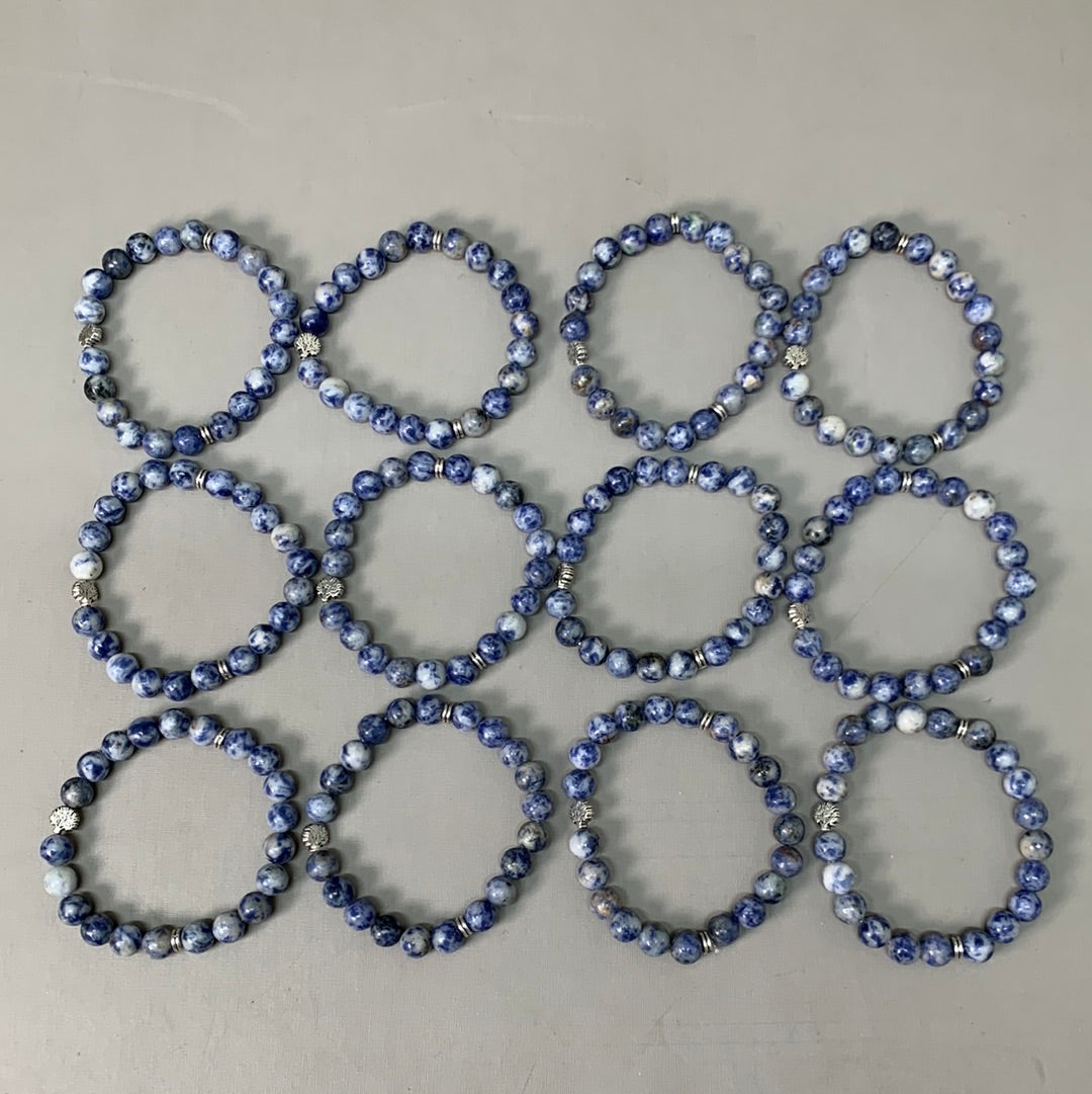 BEST WHOLESALE 12-PACK! Blue Marbled Beaded Crystal Bracelets 3" Silver Tree New