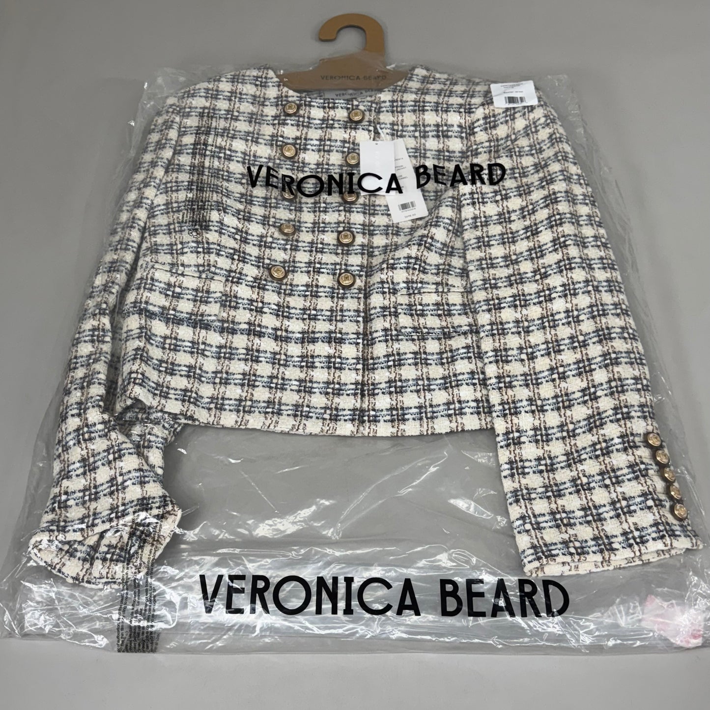 VERONICA BEARD Bentley Tweed Jacket Sz-12 Ivory/Camel 2406TW6810474