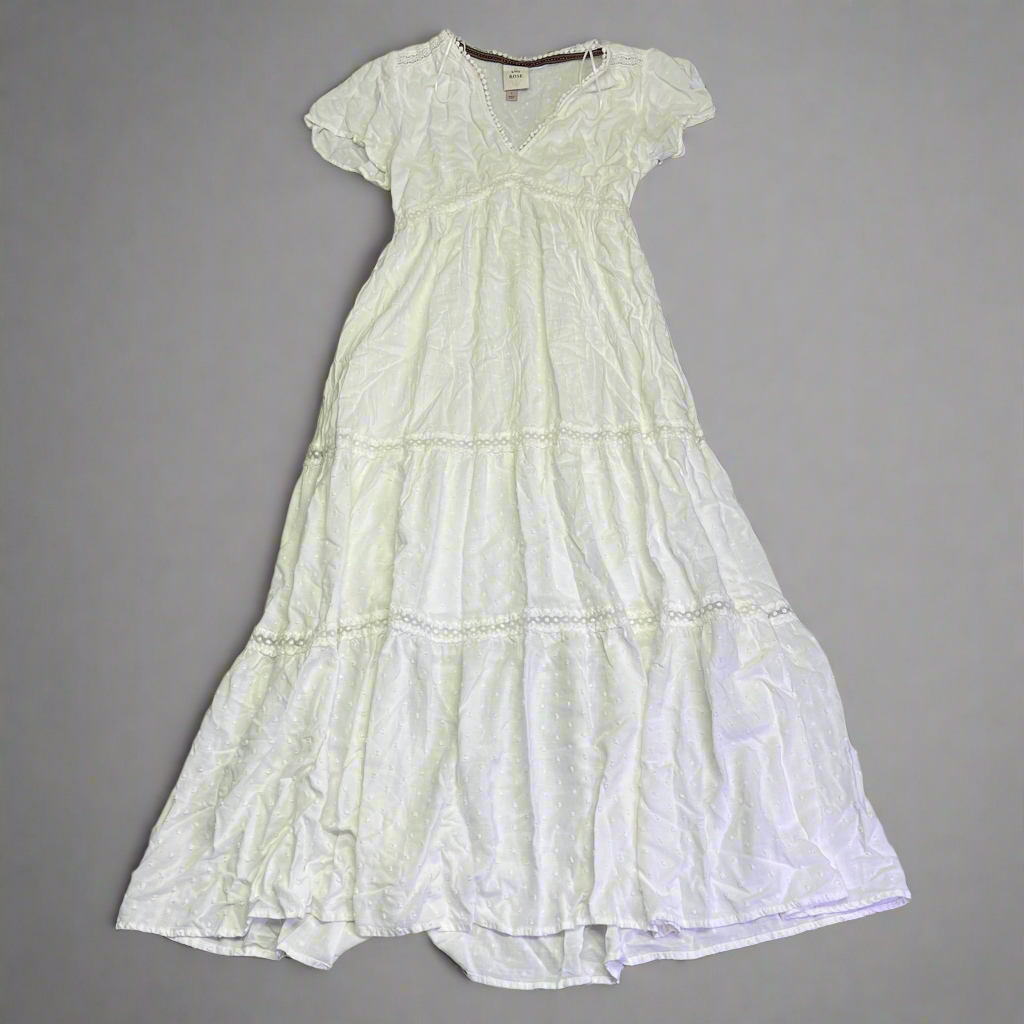 KNOX ROSE Lightweight Short Sleeve Maxi Dress  Women's Sz L White (Pre-Owned)