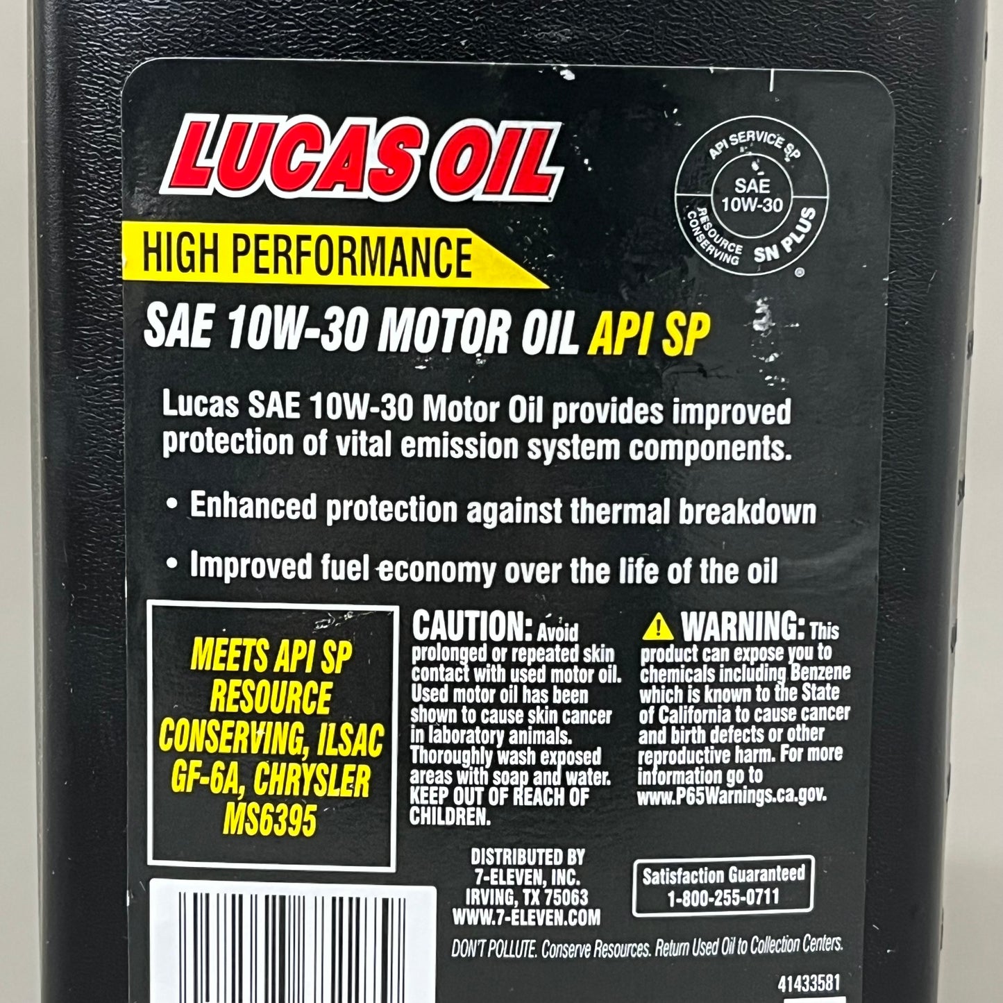 ZA@ 7 ELEVEN (6 PACK, 1 QUART EACH) SAE 10W-40 Motor Oil API SP High Performance As-is