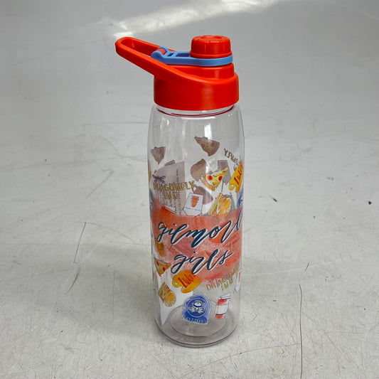 ZA@ SILVER BUFFALO Gilmore Girls Plastic Water Bottle W/ Screw Top Handle Lid 28oz Clear/Multicolor GIL505L3 C