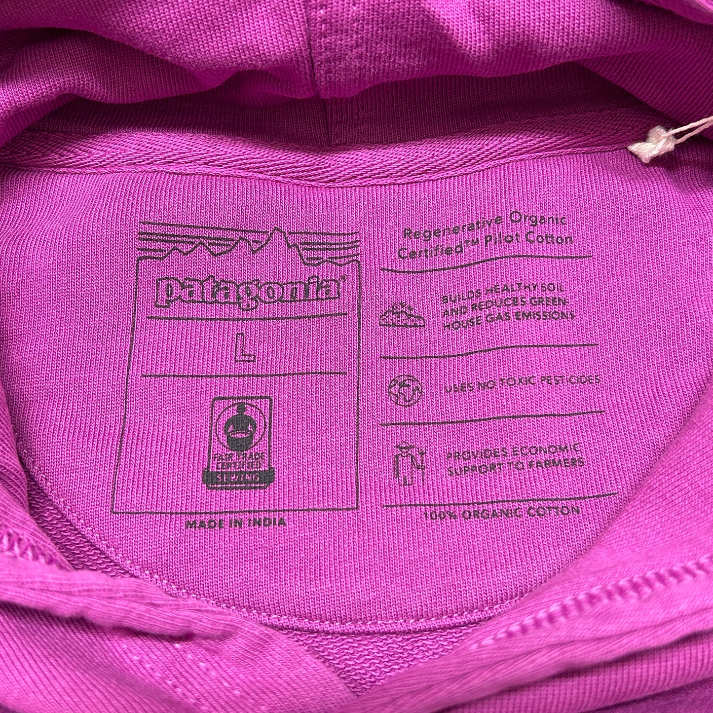 PATAGONIA Regenerative Organic Cotton Hoody Sweatshirt Sz L Amaranth Pink (New)