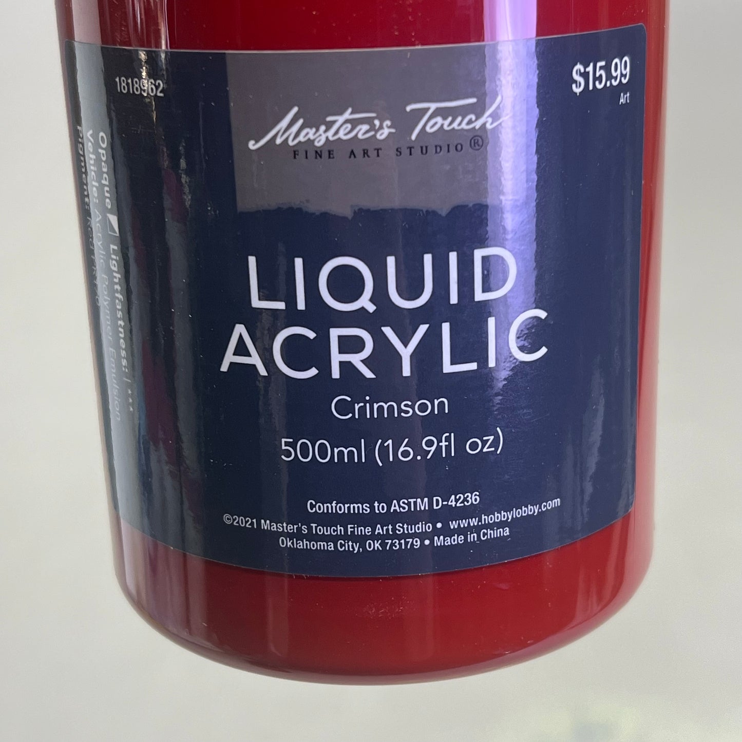 MASTERS TOUCH (2 PACK) Liquid Acrylic Artist Paint 16.9 Fl Oz Crimson 1818962