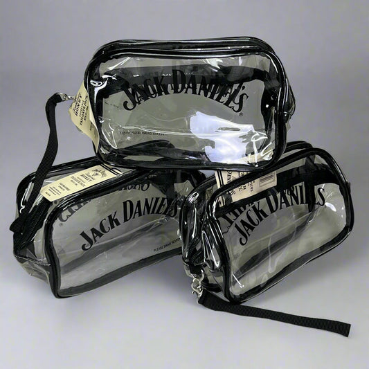 ZA@ JACK DANIEL'S (3 PACK) Tailgate Clear Zipper Travel Purse Bag Sz 7.5"L X 5"H X 3.5"W (New) G