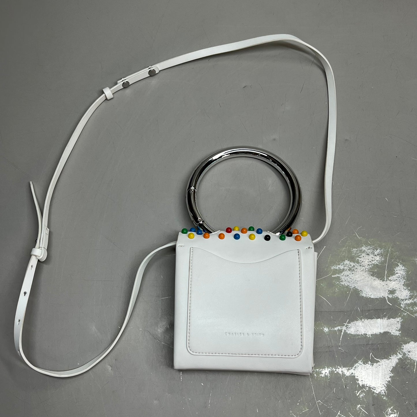 CHARLES & KEITH Rainbow Studded Shoulder Purse Faux Leather 6" x 6" (Pre-Owned)