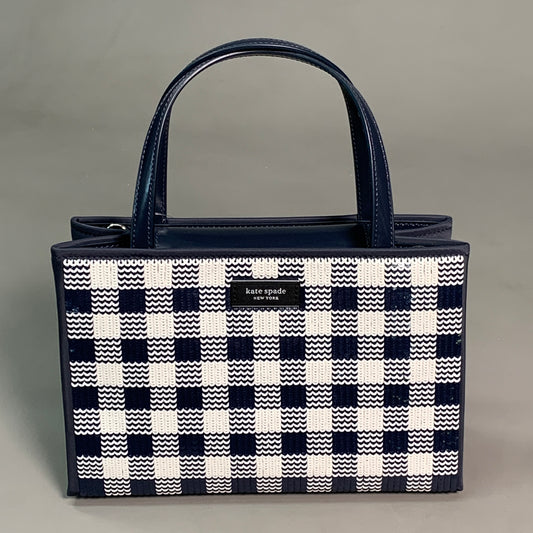 KATE SPADE Sam Icon Gingham Sequin Small Tote Blazer Blue Style No. KB162 (New)