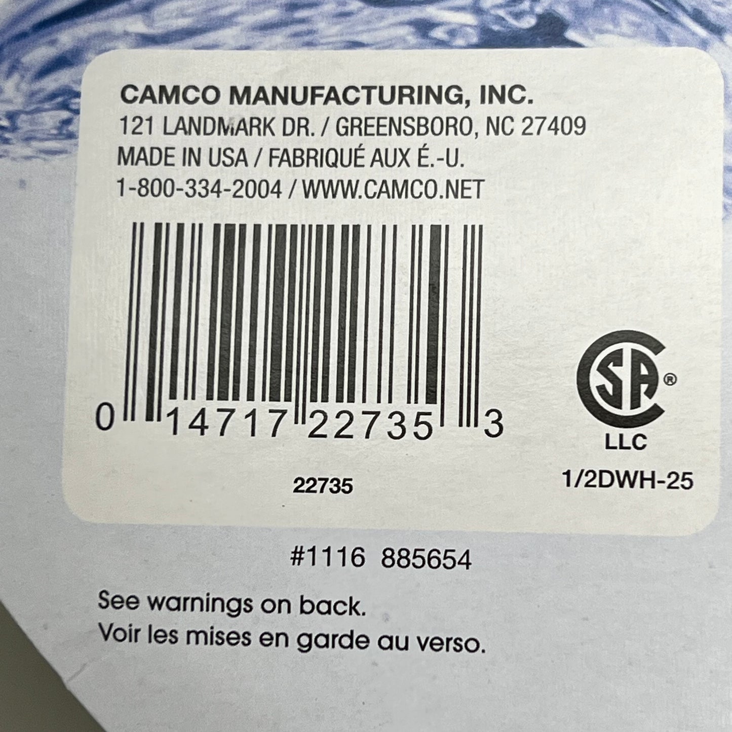 CAMCO 25ft Drinking Water Hose 1/2" Internal Diameter Kink Free BPA Free 22735