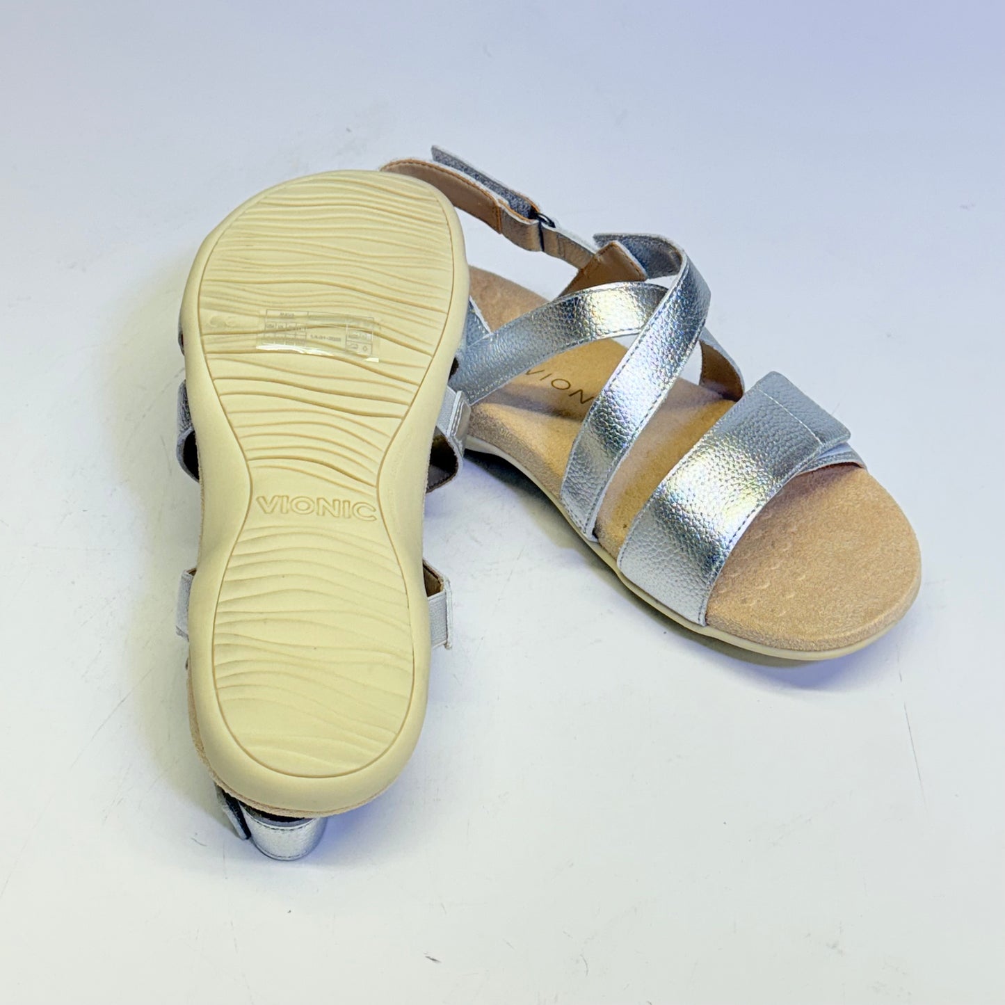 VIONIC Slingback Sandals Raya Adjustable Leather Sz 8M Silver New