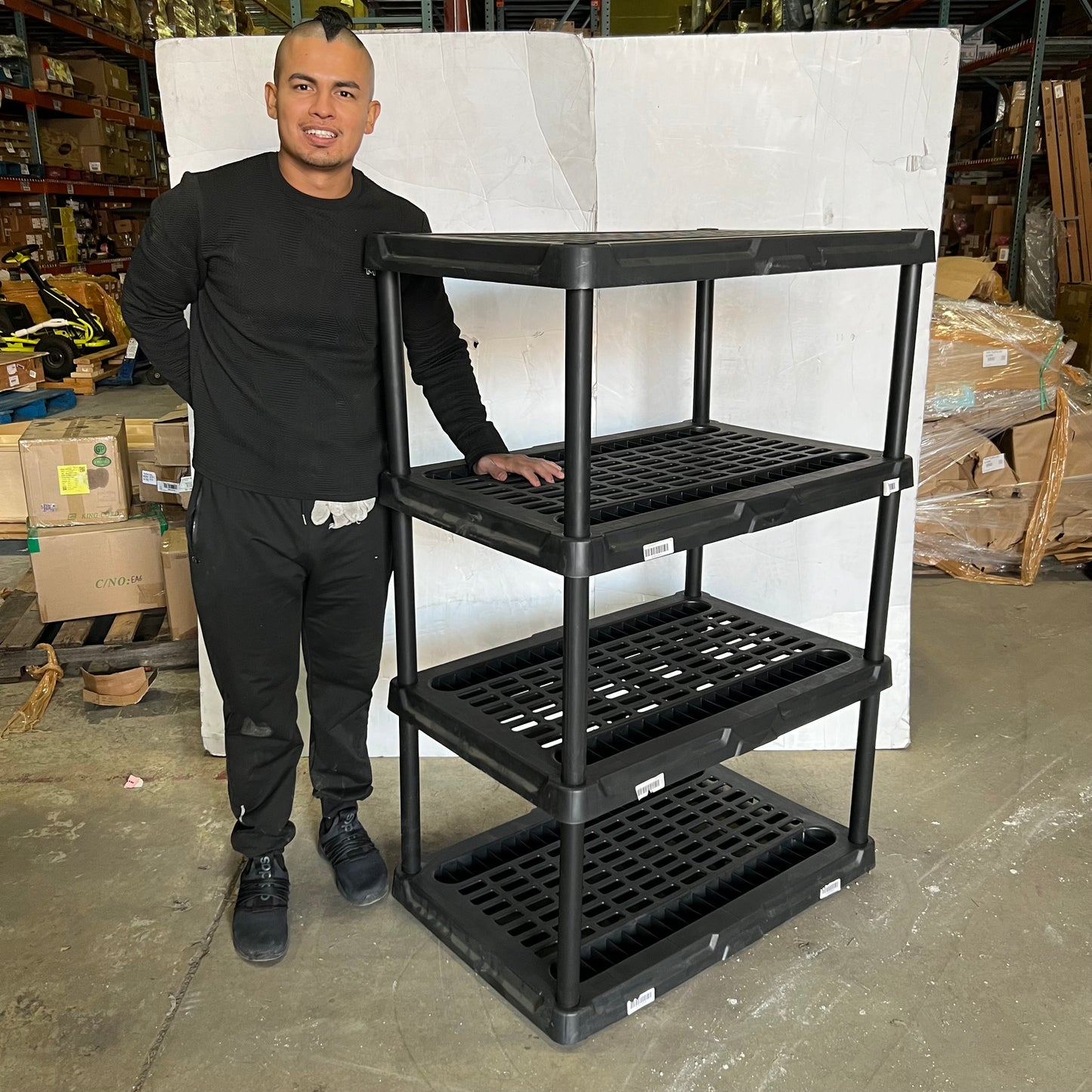 ZA@ BLACK+DECKER, 4-Tier Heavy Duty Ventilated Storage Shelf Sz 36"L x 23.25"W X 54"H, Black Plastic Shelving Unit (4-Tier 2 Pack) (AS-IS) (New Other)