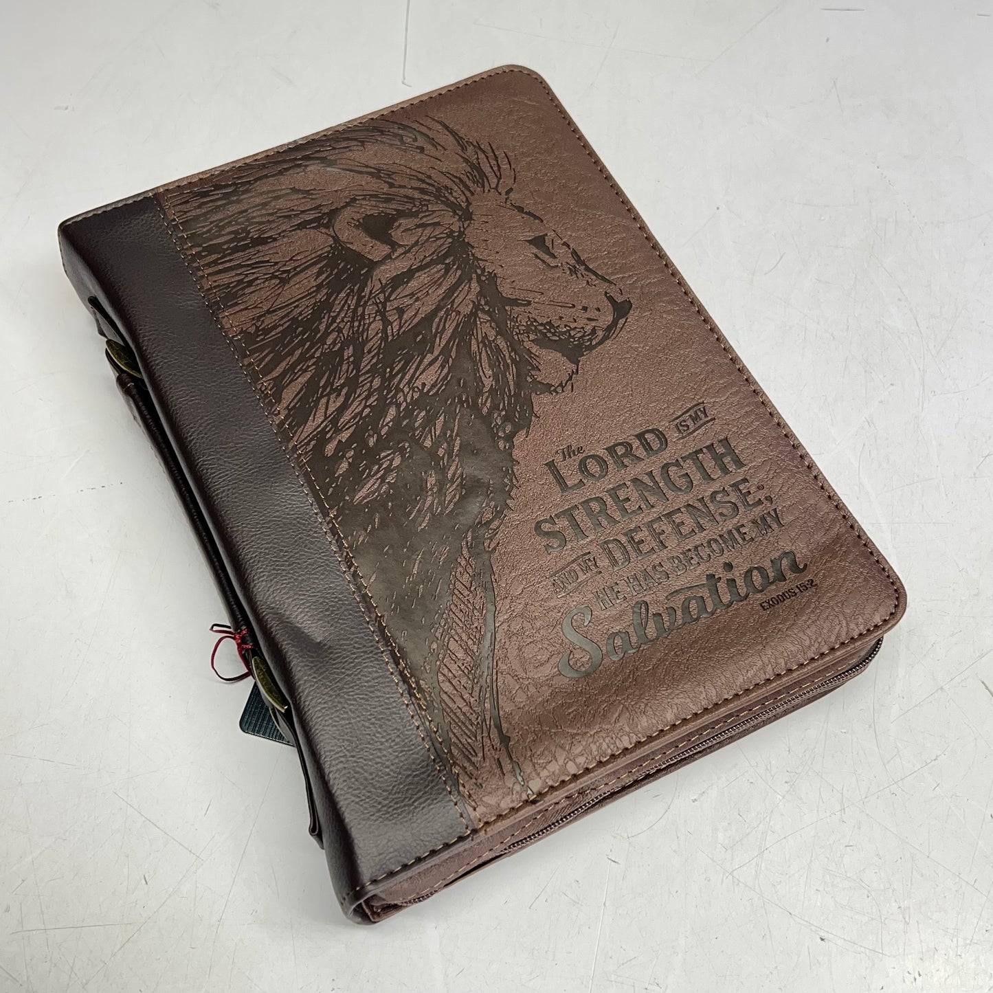 CHRISTIAN ART GIFTS Exodus 15:2 Faux Leather Classic Bible Cover 8"x11" Brown