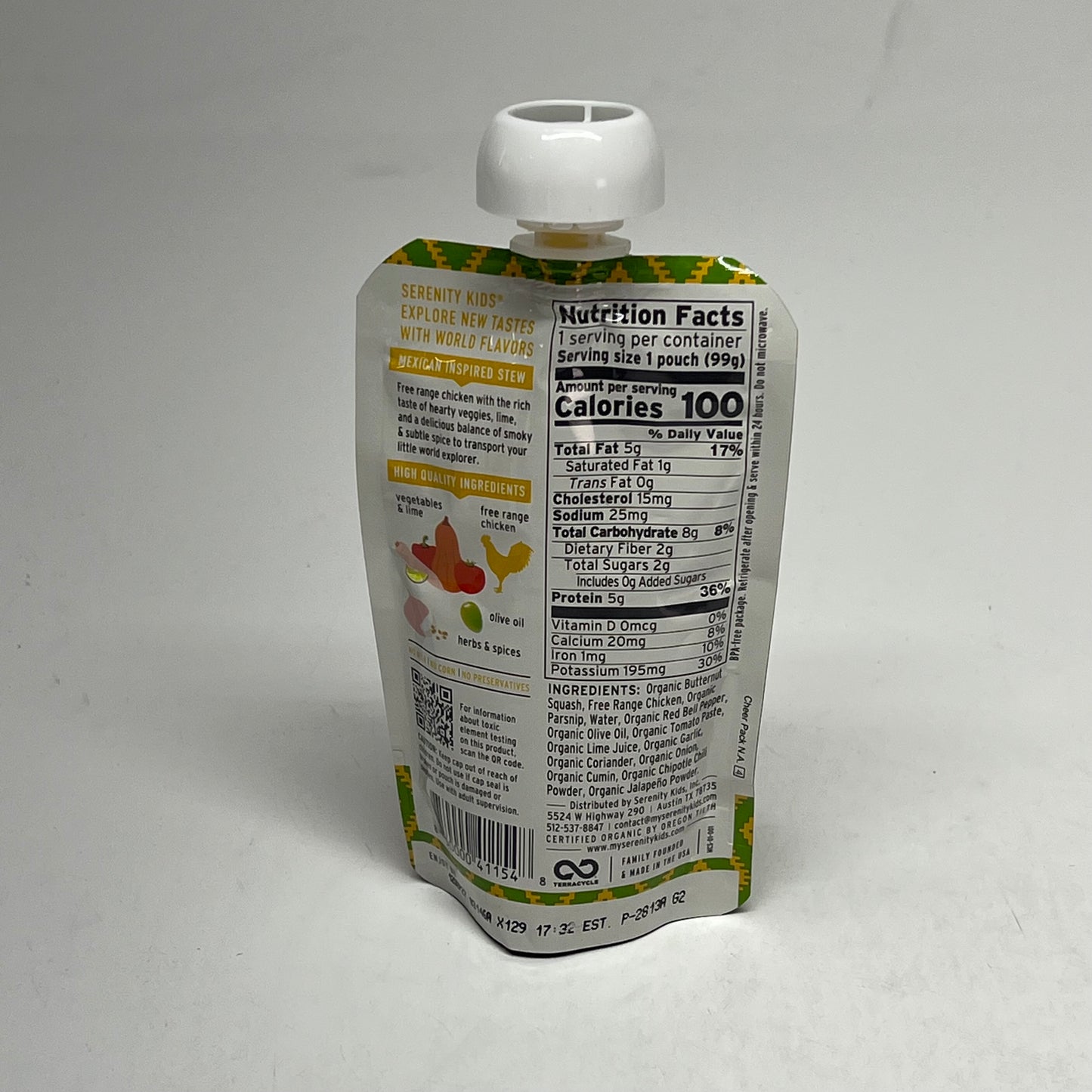 SERENITY (6 PACK) Free Range Chicken Mexican Stew Baby Food Pouches BB 09/27